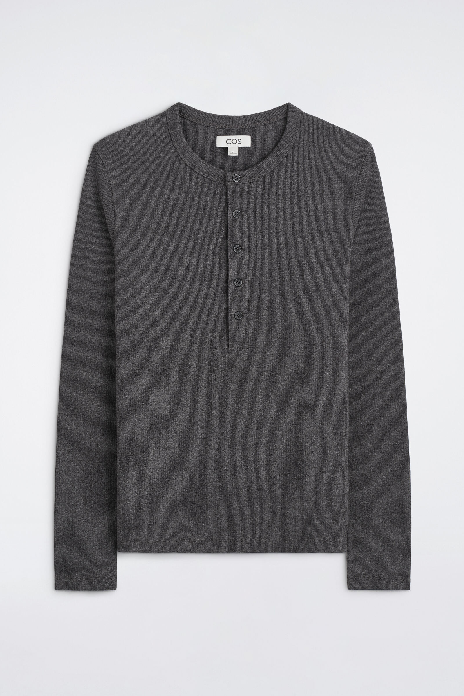 SLIM RIBBED COTTON LONG-SLEEVED HENLEY T-SHIRTCHARCOAL MÉLANGE