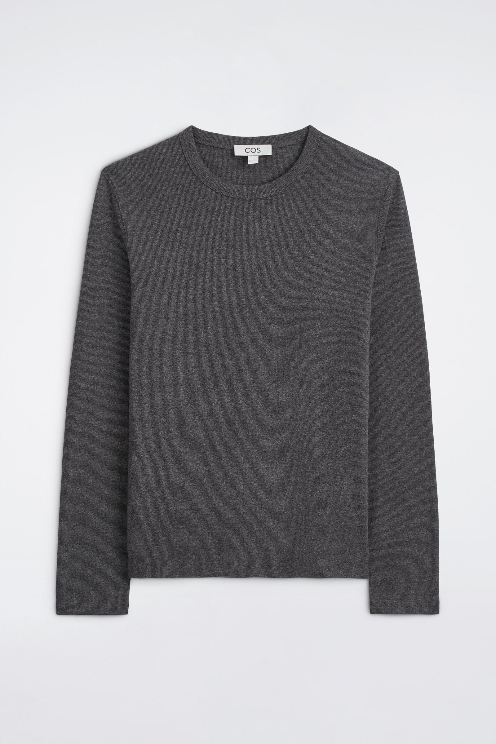 SLIM RIBBED COTTON LONG-SLEEVED T-SHIRTCHARCOAL MÉLANGE