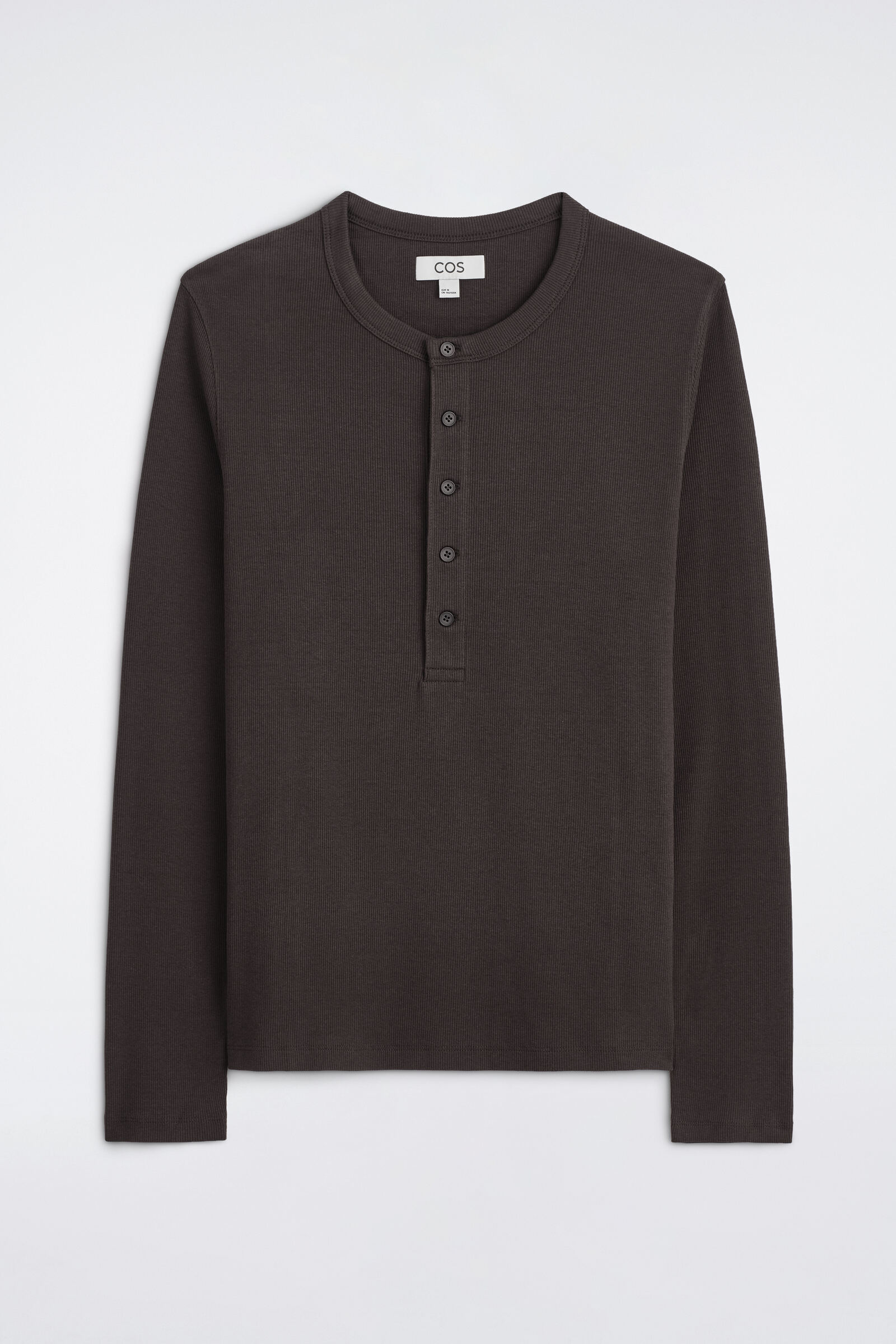 SLIM RIBBED COTTON LONG-SLEEVED HENLEY T-SHIRTCHOCOLATE