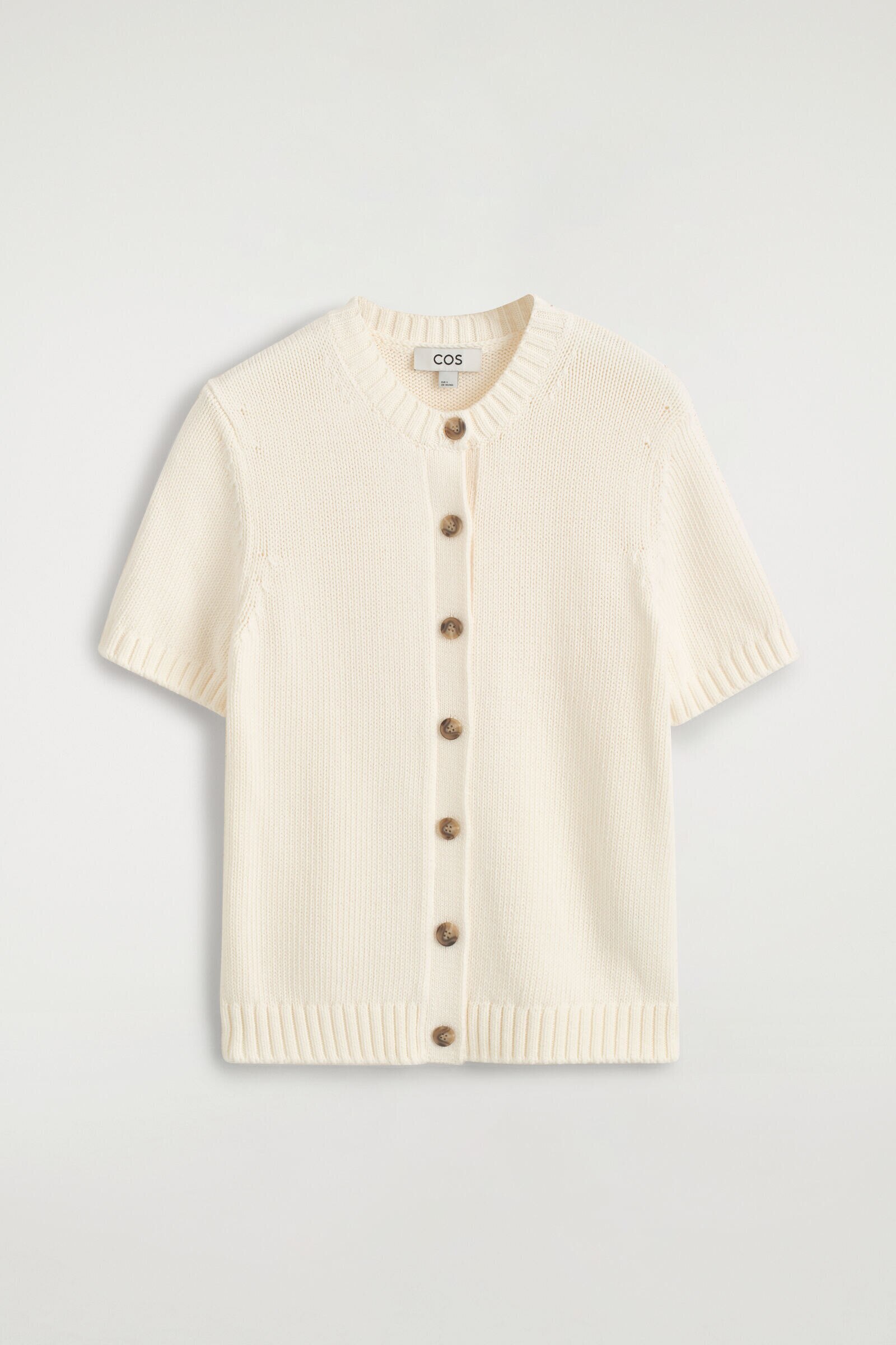 KNITTED COTTON SHORT-SLEEVED CARDIGANCREAM