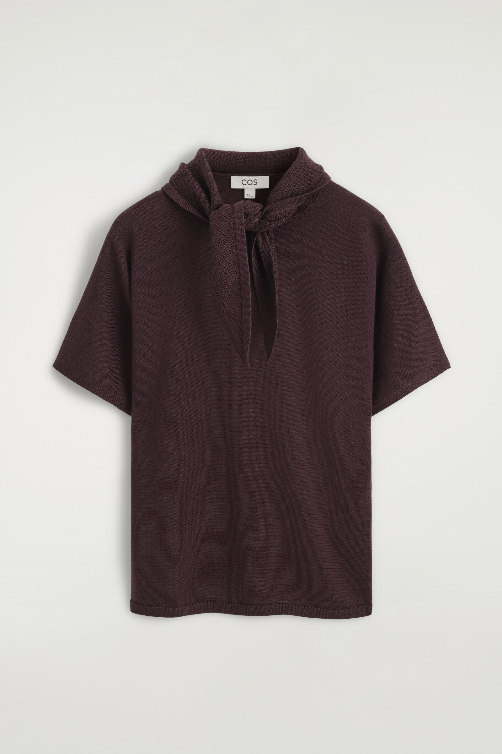 SCARF-DETAIL MERINO WOOL BLEND T-SHIRTBURGUNDY