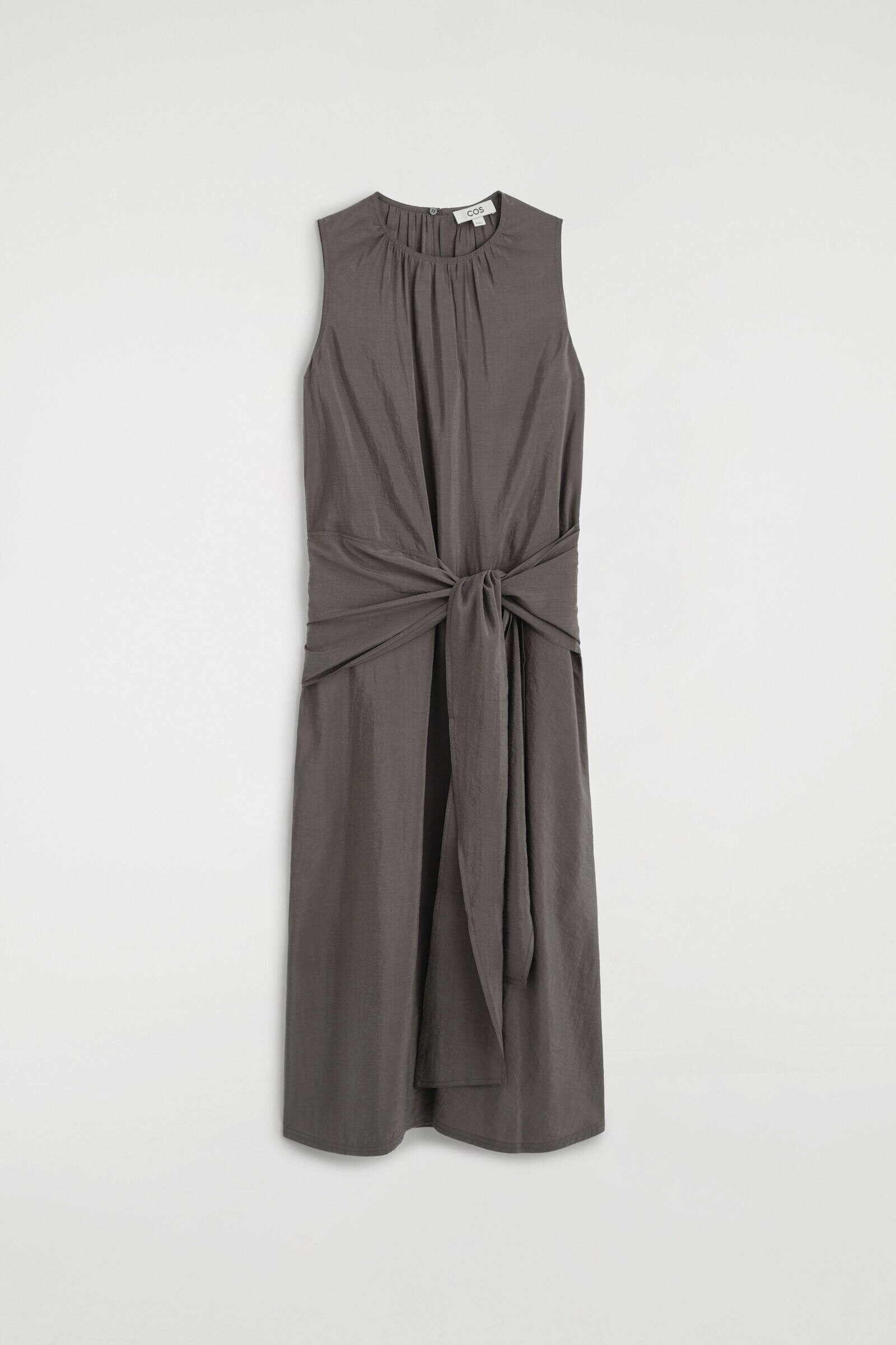 TIE-DETAIL MULBERRY SILK MIDI DRESSCHARCOAL