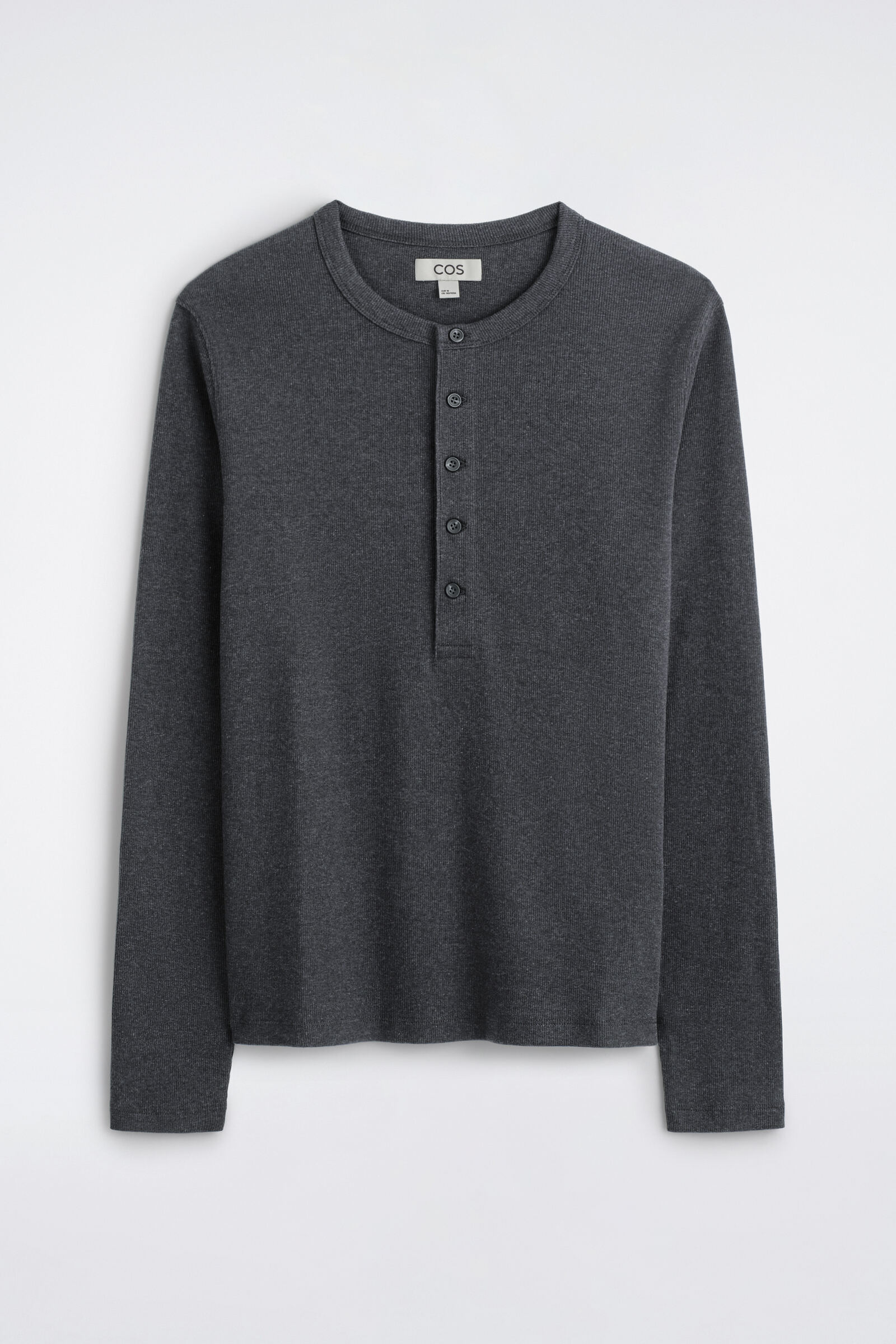 SLIM RIBBED COTTON LONG-SLEEVED HENLEY T-SHIRTNAVY MÉLANGE