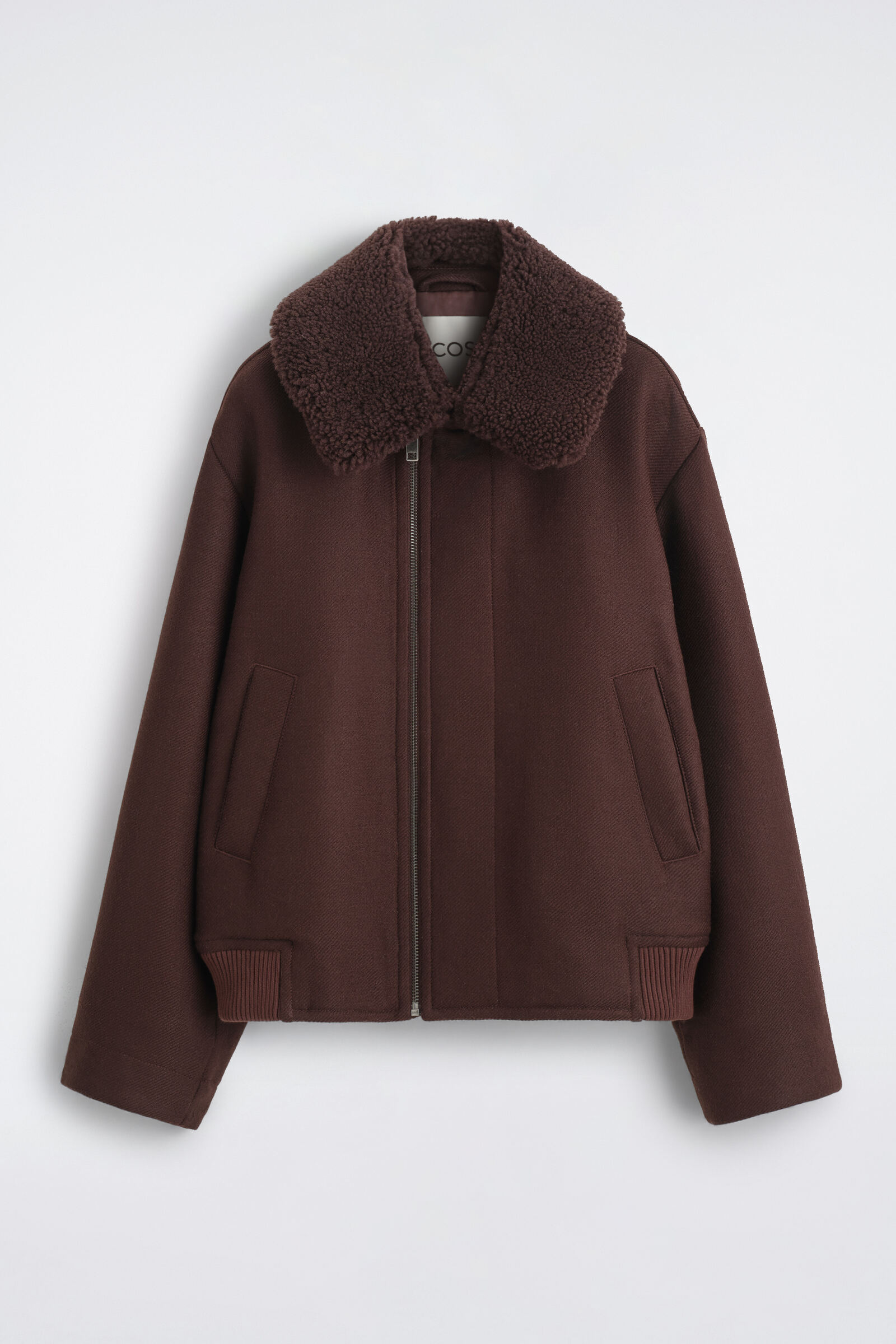 SHEARLING-COLLAR WOOL FLIGHT JACKETCHOCOLATE