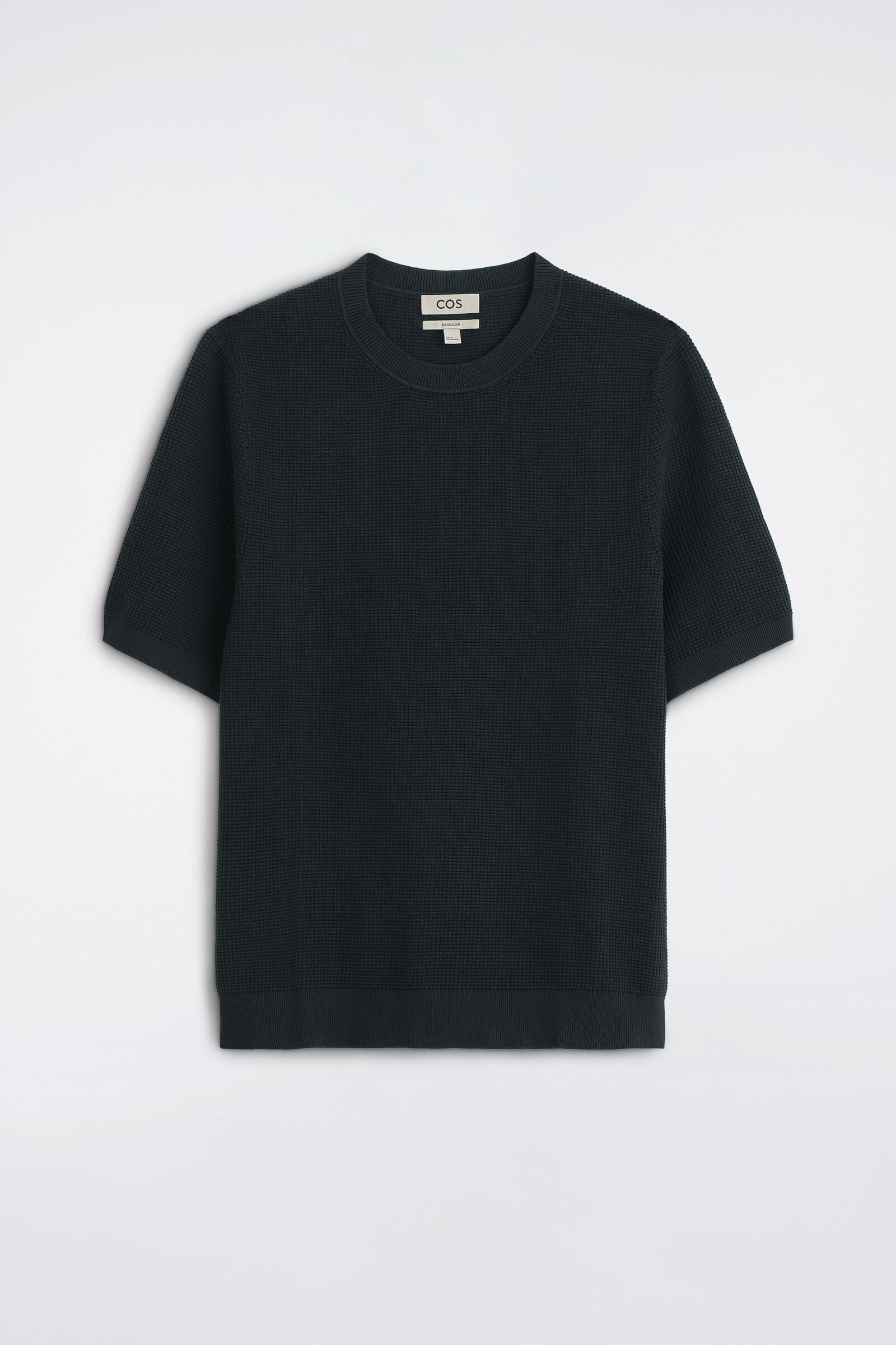 WAFFLE-KNIT COTTON T-SHIRTNAVY