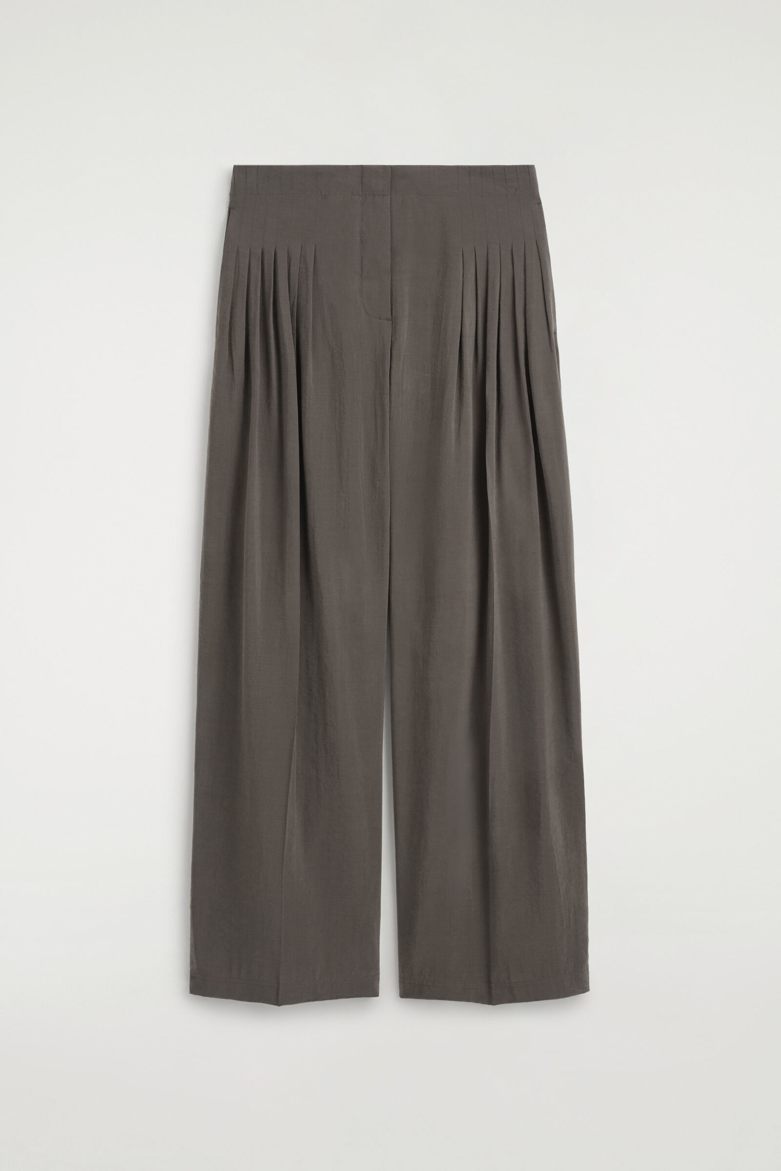 PLEATED SILK WIDE-LEG TROUSERSDARK GREY