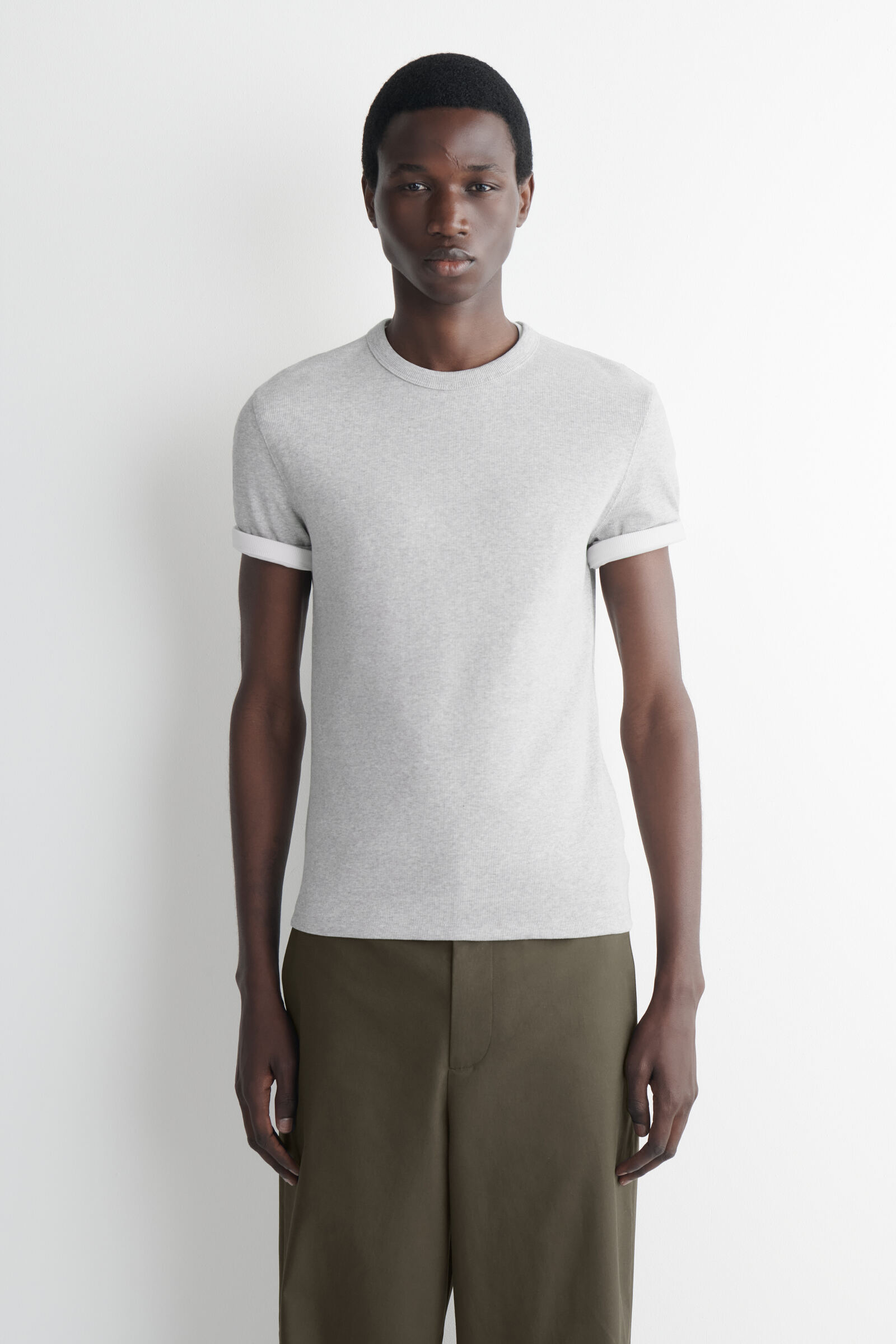 SLIM RIBBED COTTON T-SHIRTLIGHT GREY