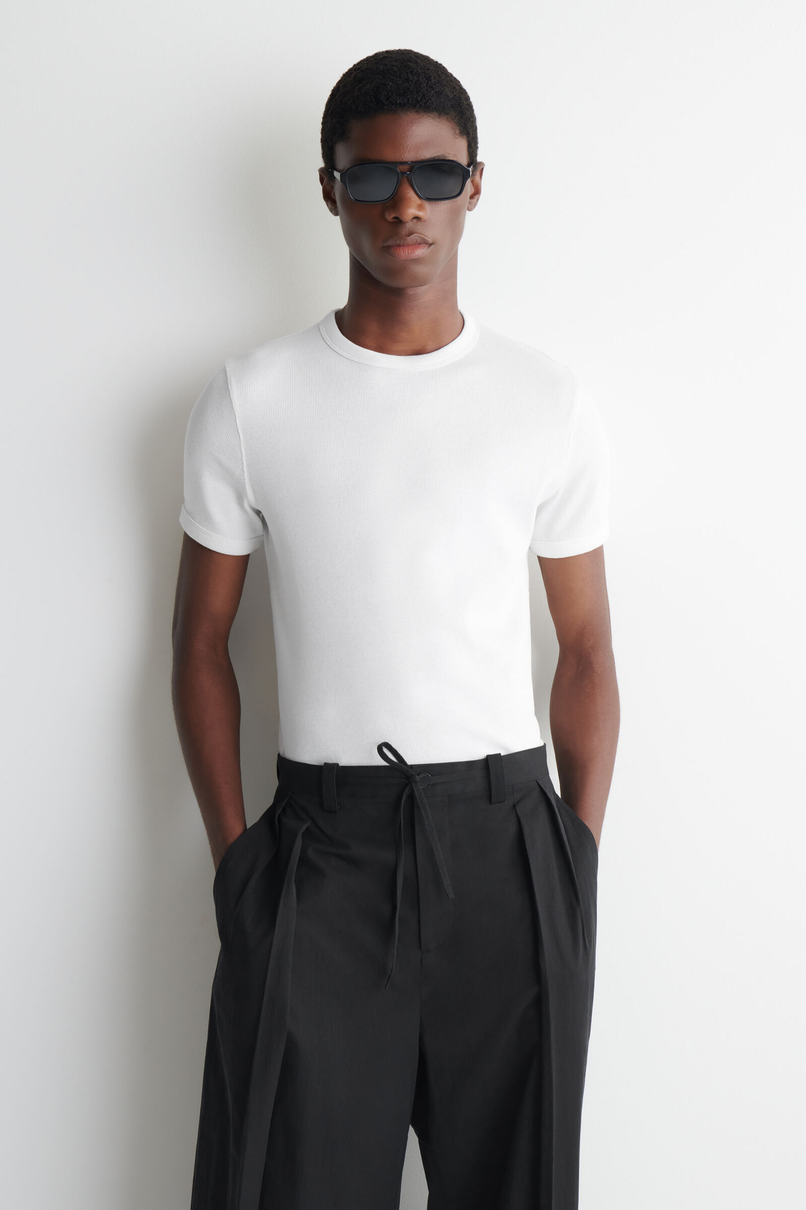 SLIM RIBBED COTTON T-SHIRTWHITE