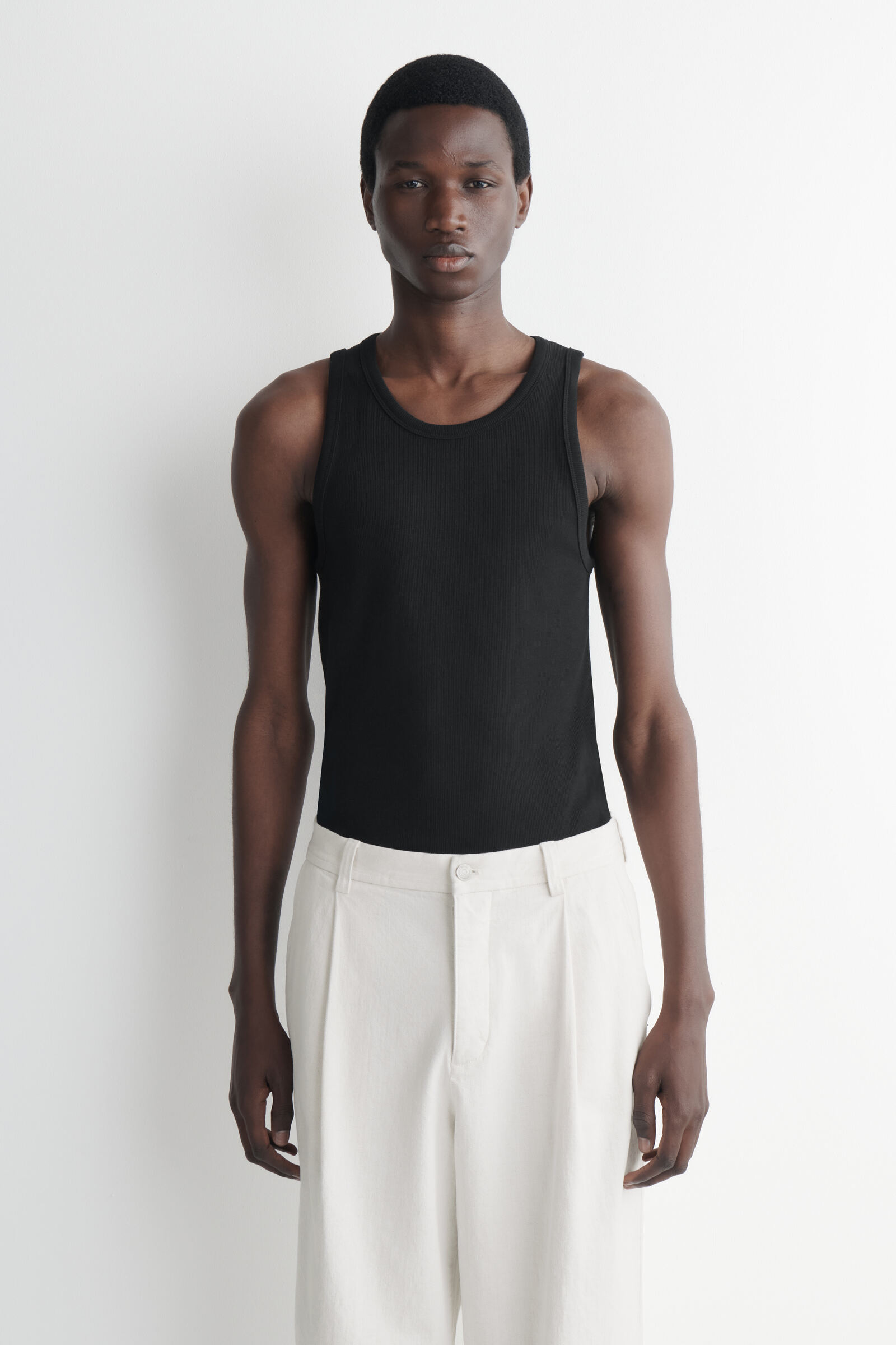 SLIM RIBBED COTTON TANK TOPBLACK