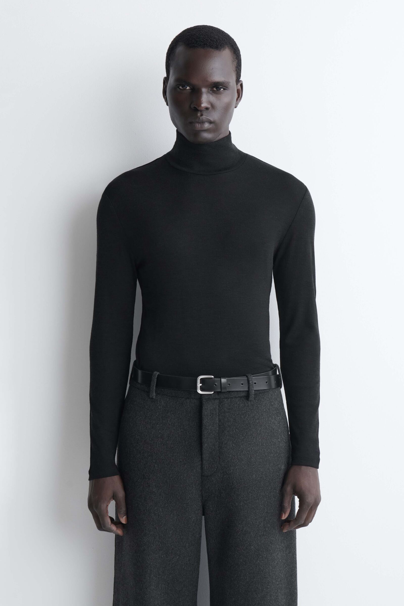 SLIM WOOL-JERSEY ROLL-NECK TOPBLACK