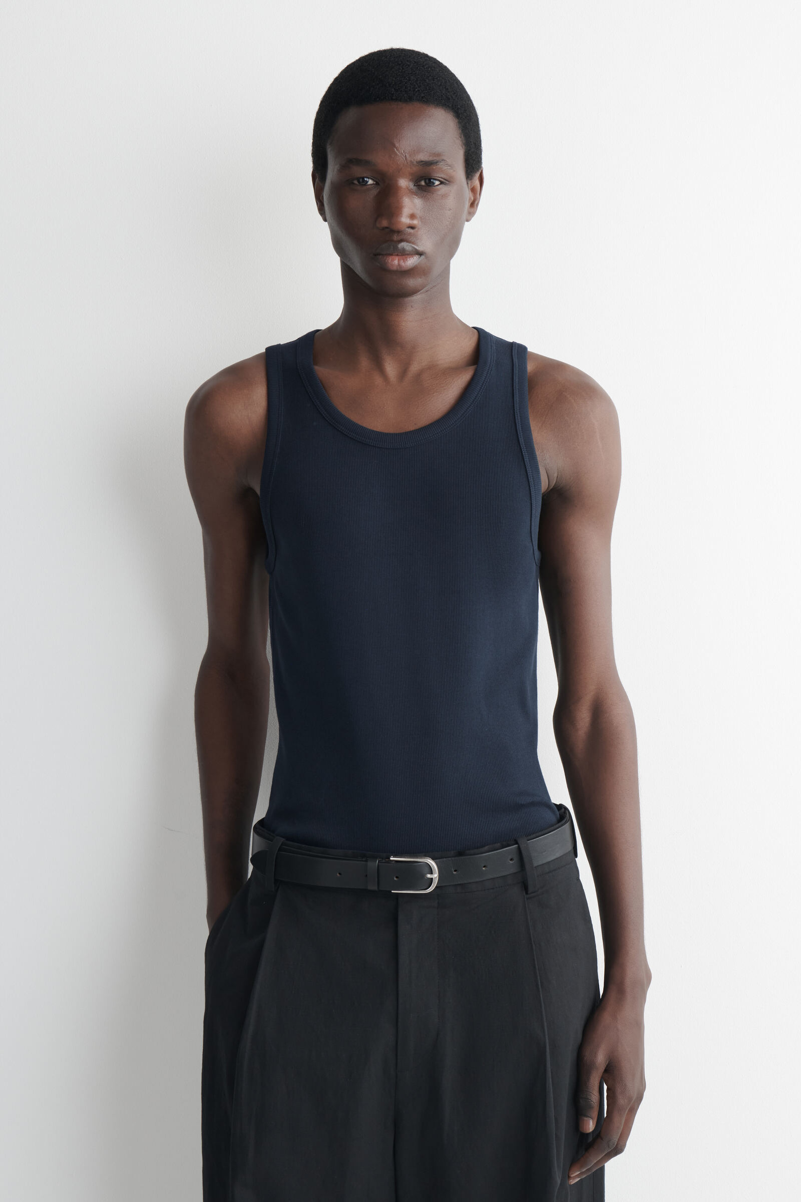 SLIM RIBBED COTTON TANK TOPNAVY