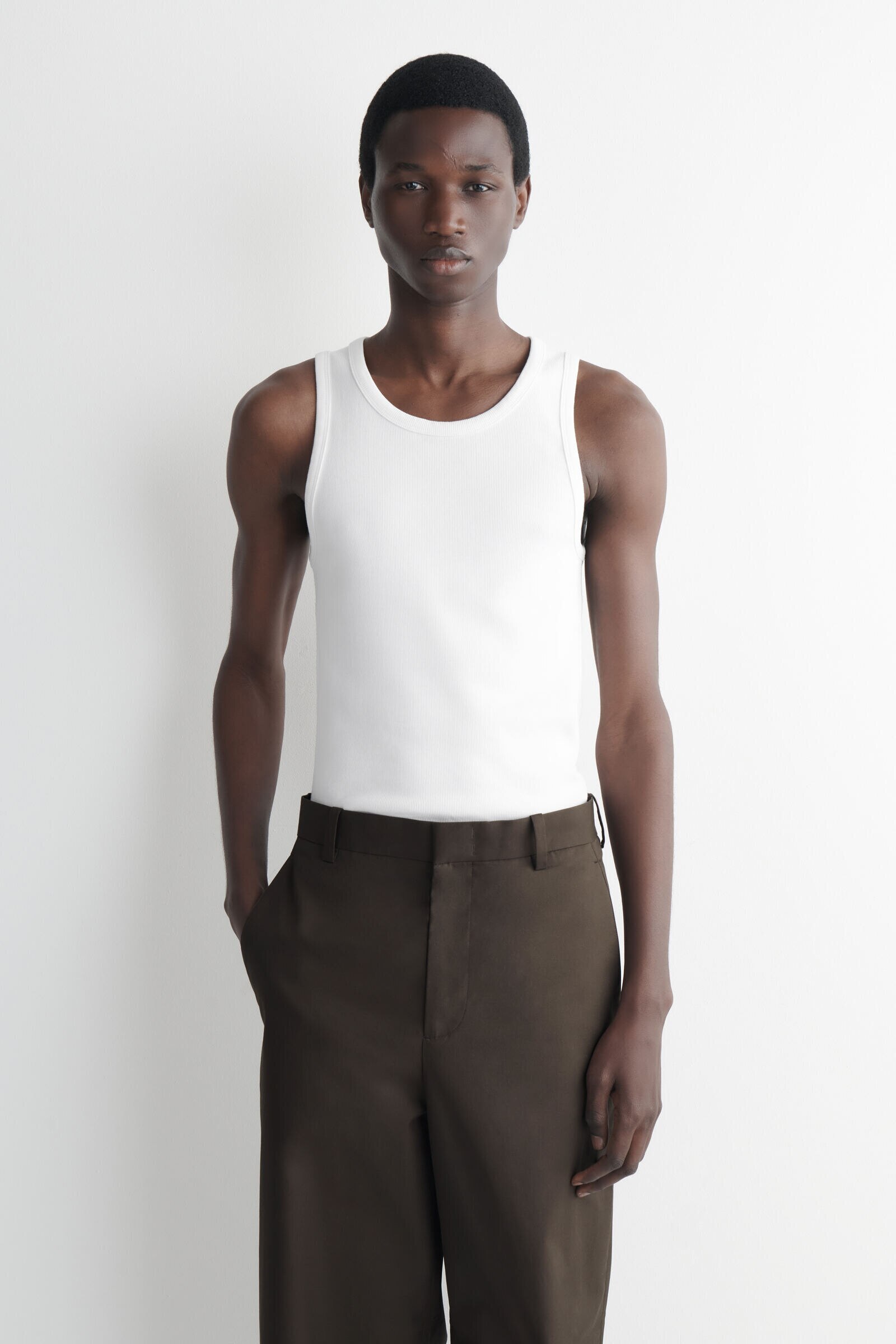 SLIM RIBBED COTTON TANK TOPWHITE