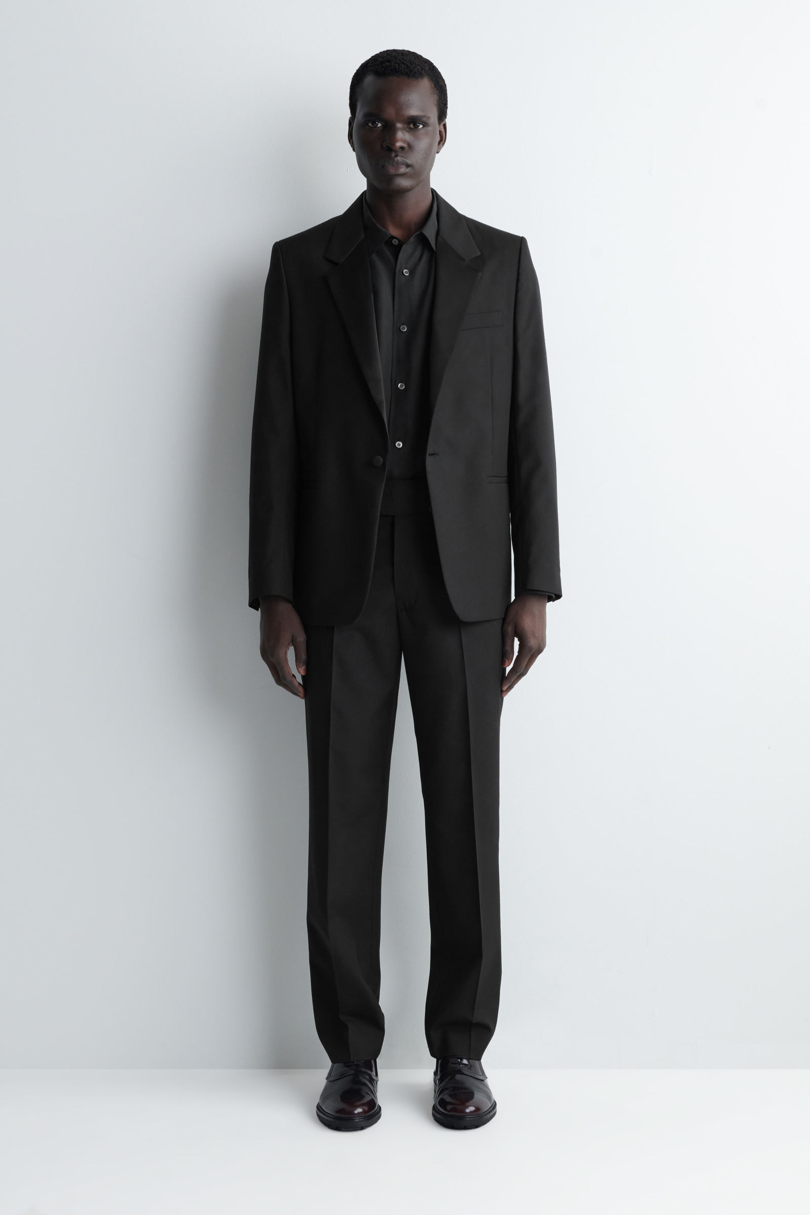 CUMMERBUND-WAIST WOOL REGULAR-FIT TAPERED TROUSERSBLACK