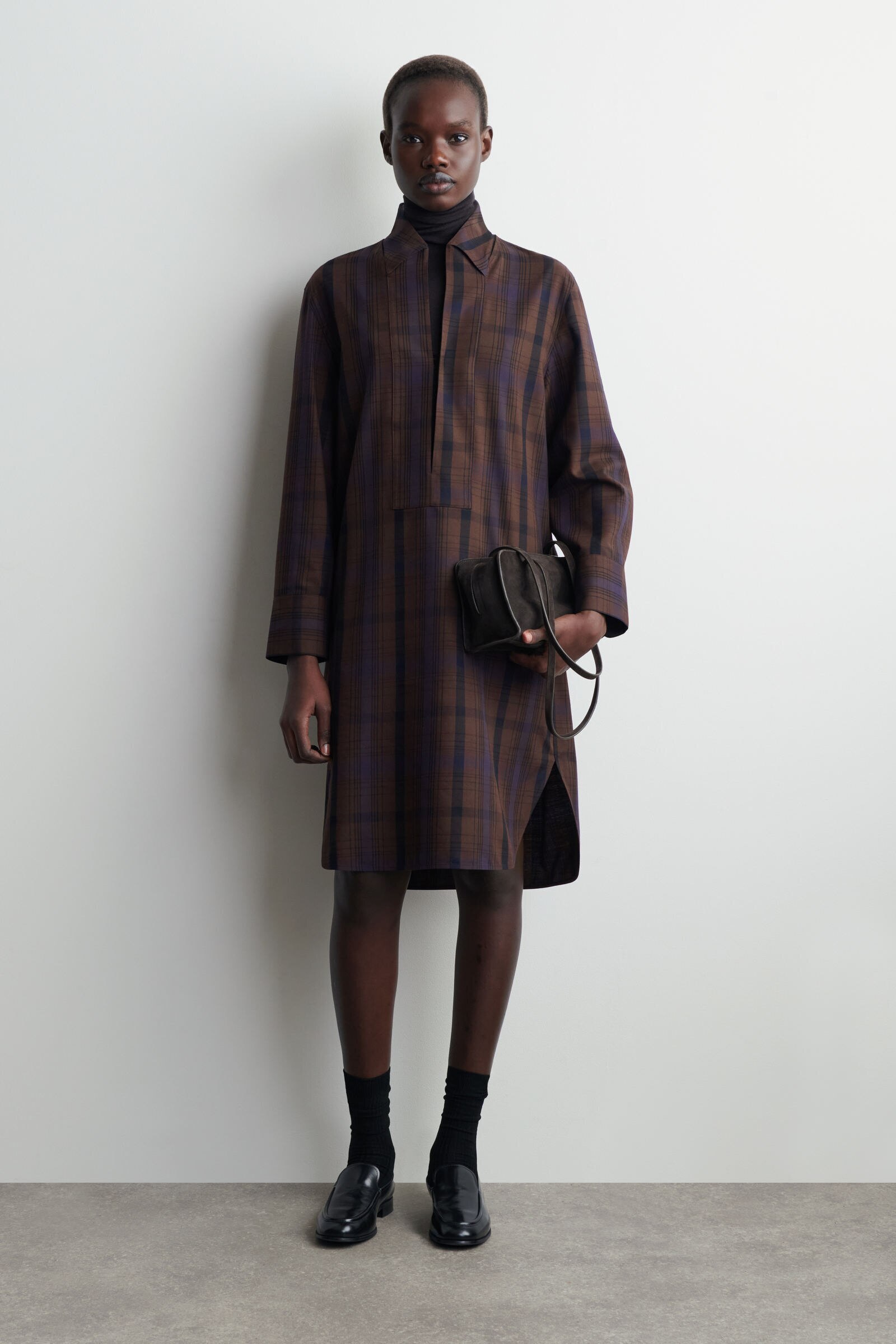 CHECKED WOOL-BLEND SHIRT DRESSBROWN / CHECKED