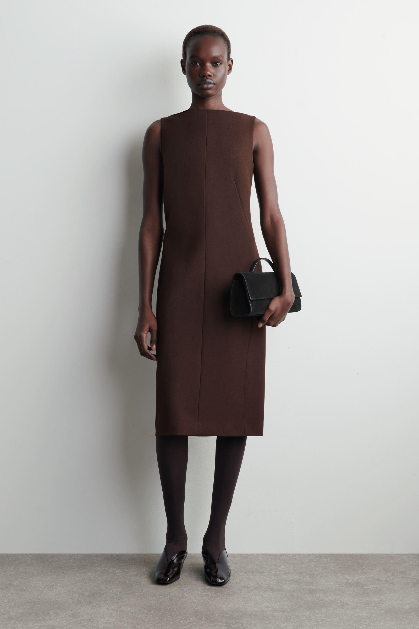 TAILORED WOOL MIDI DRESSBROWN