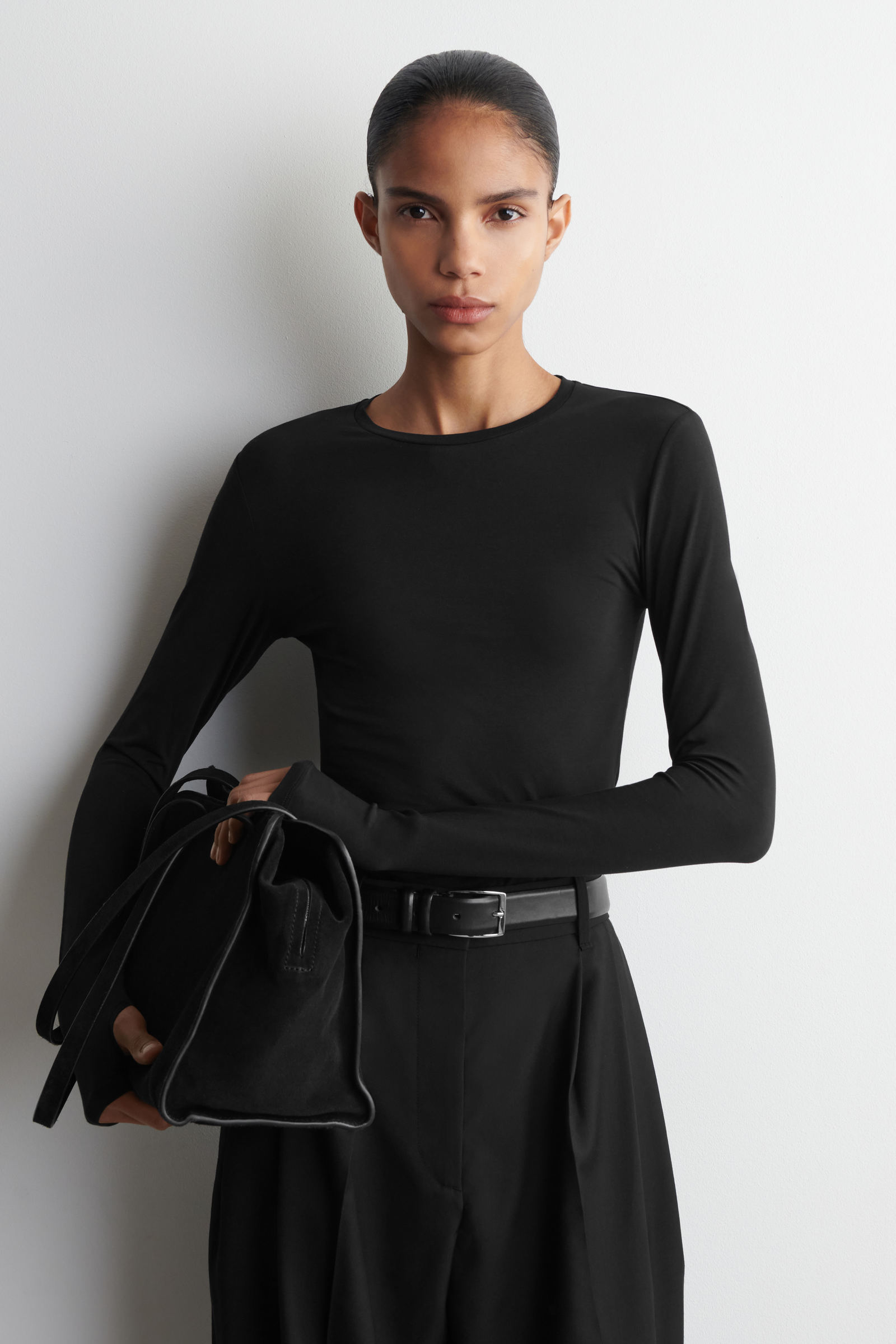 COTTON LONG-SLEEVED TOPBLACK