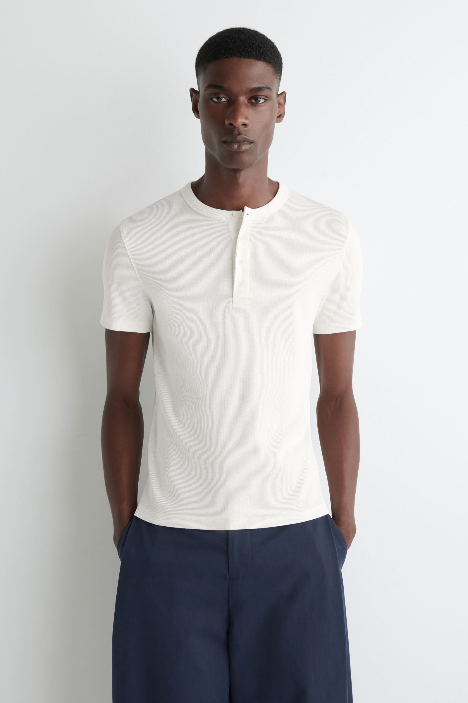 SLIM-FIT RIBBED HENLEY T-SHIRTOFF-WHITE