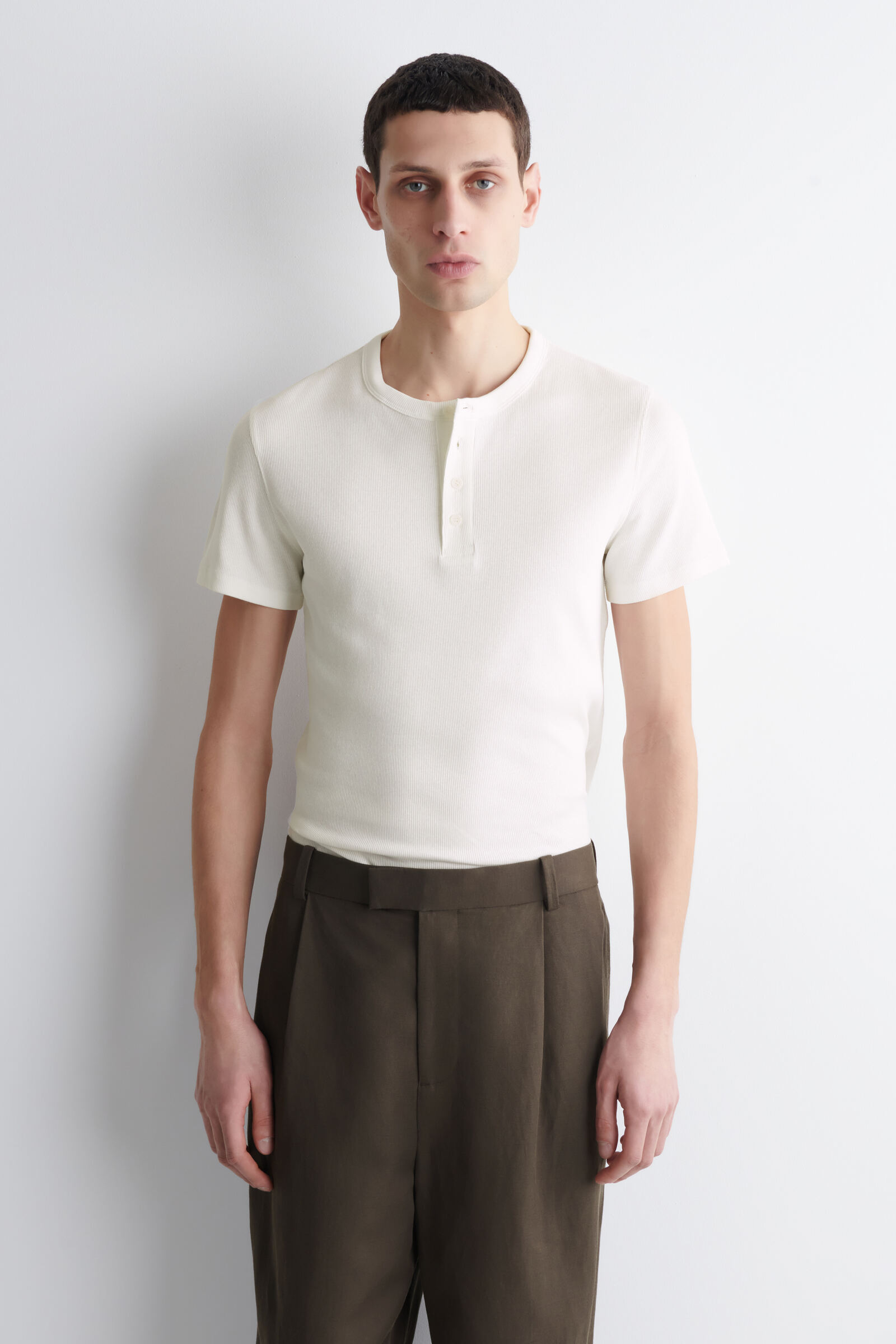SLIM-FIT RIBBED HENLEY T-SHIRTOFF-WHITE