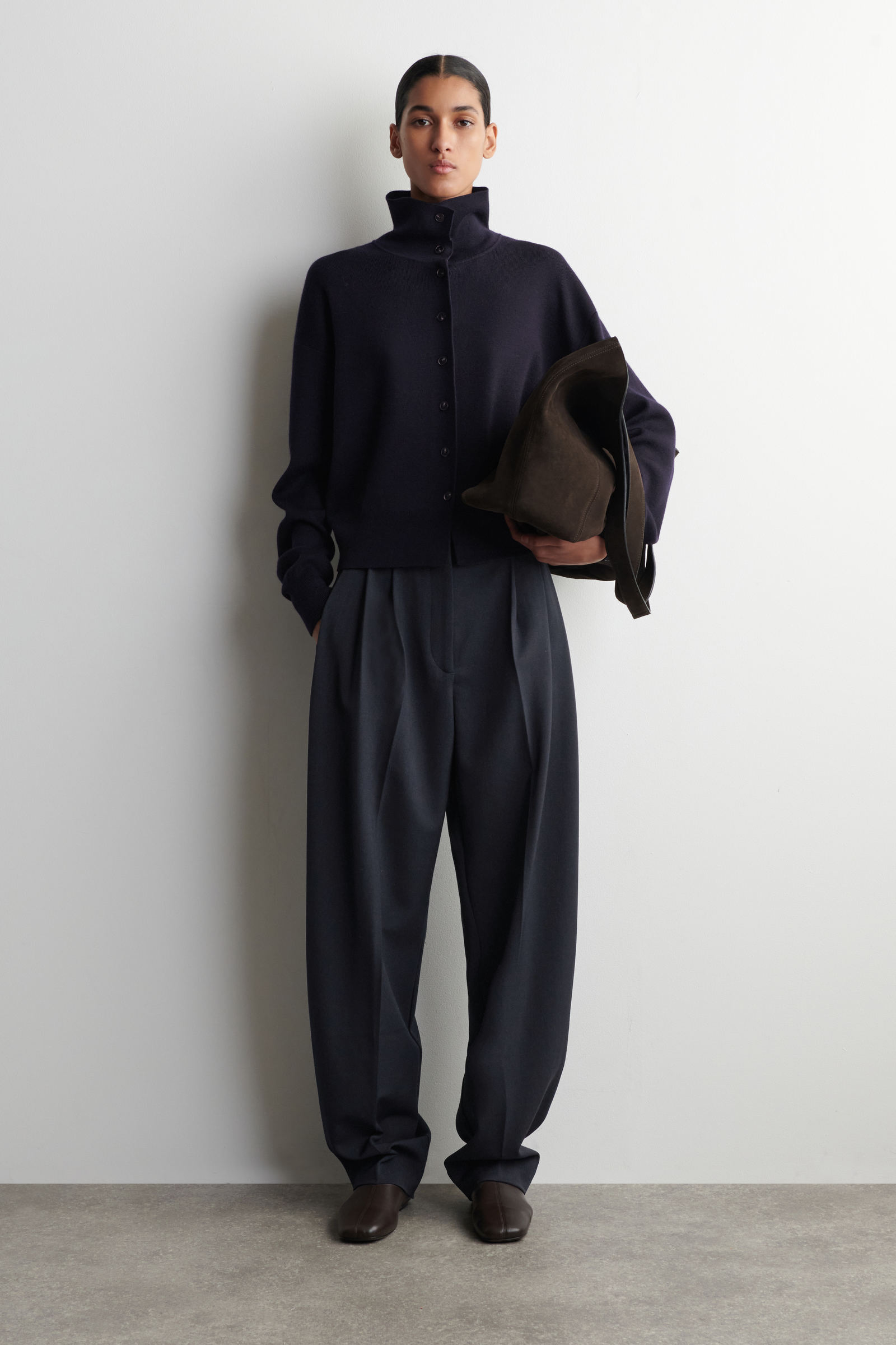 PLEATED WOOL-BLEND TULIP TROUSERSNAVY