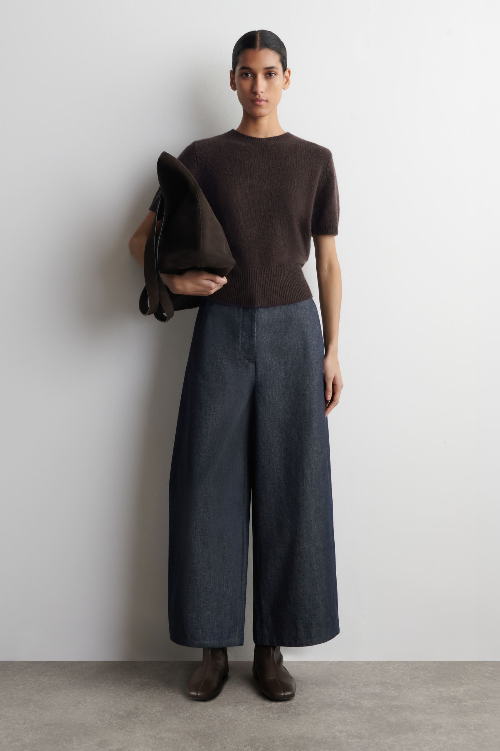 RAW DENIM CROPPED BARREL-LEG TROUSERSINDIGO