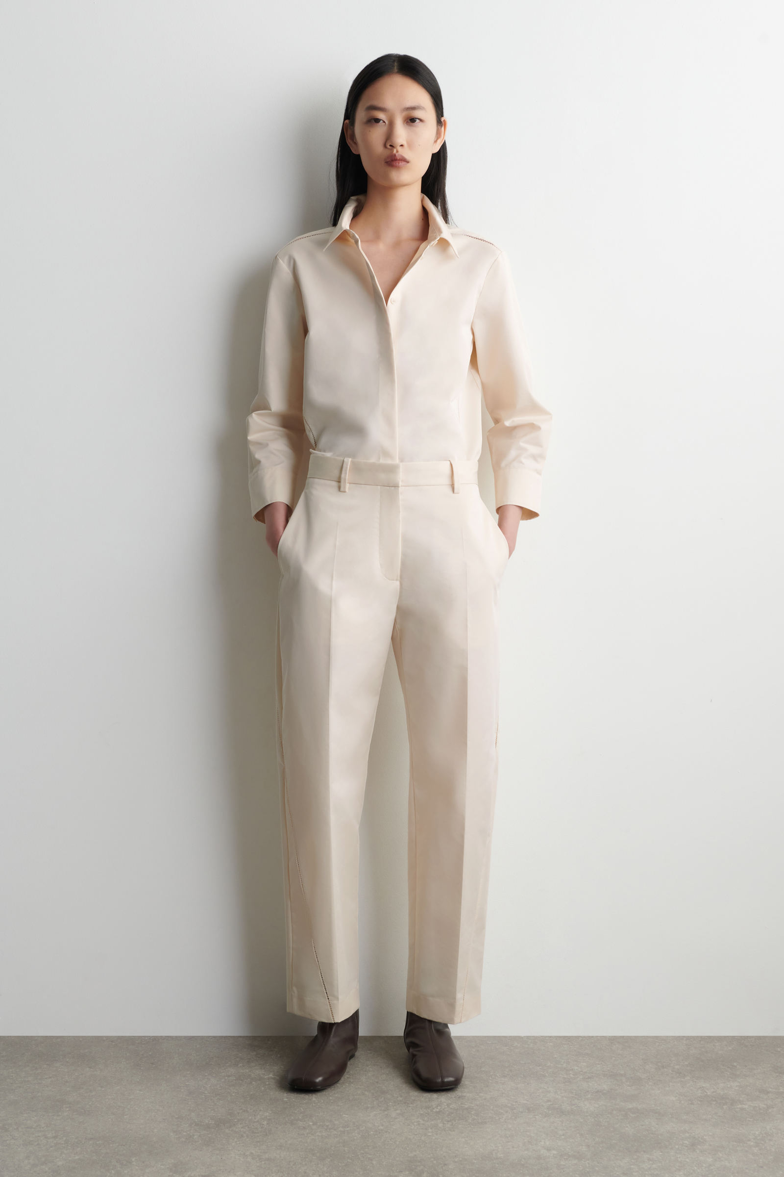 EMBROIDERED COTTON TROUSERSCREAM