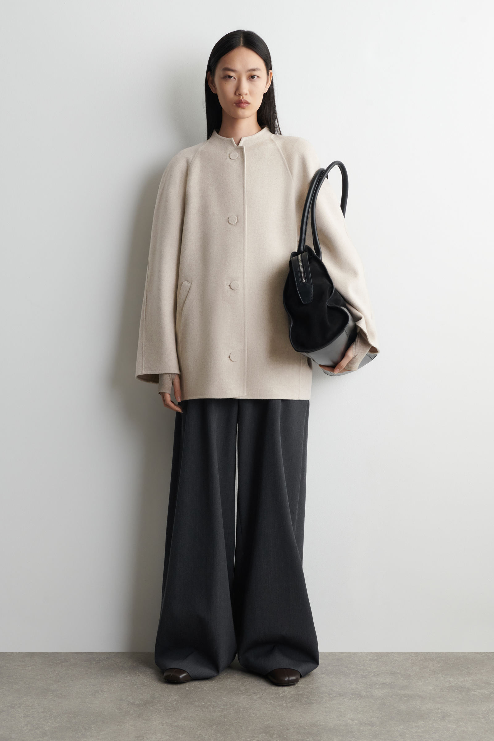 ROUNDED DOUBLE-FACED WOOL JACKETBEIGE