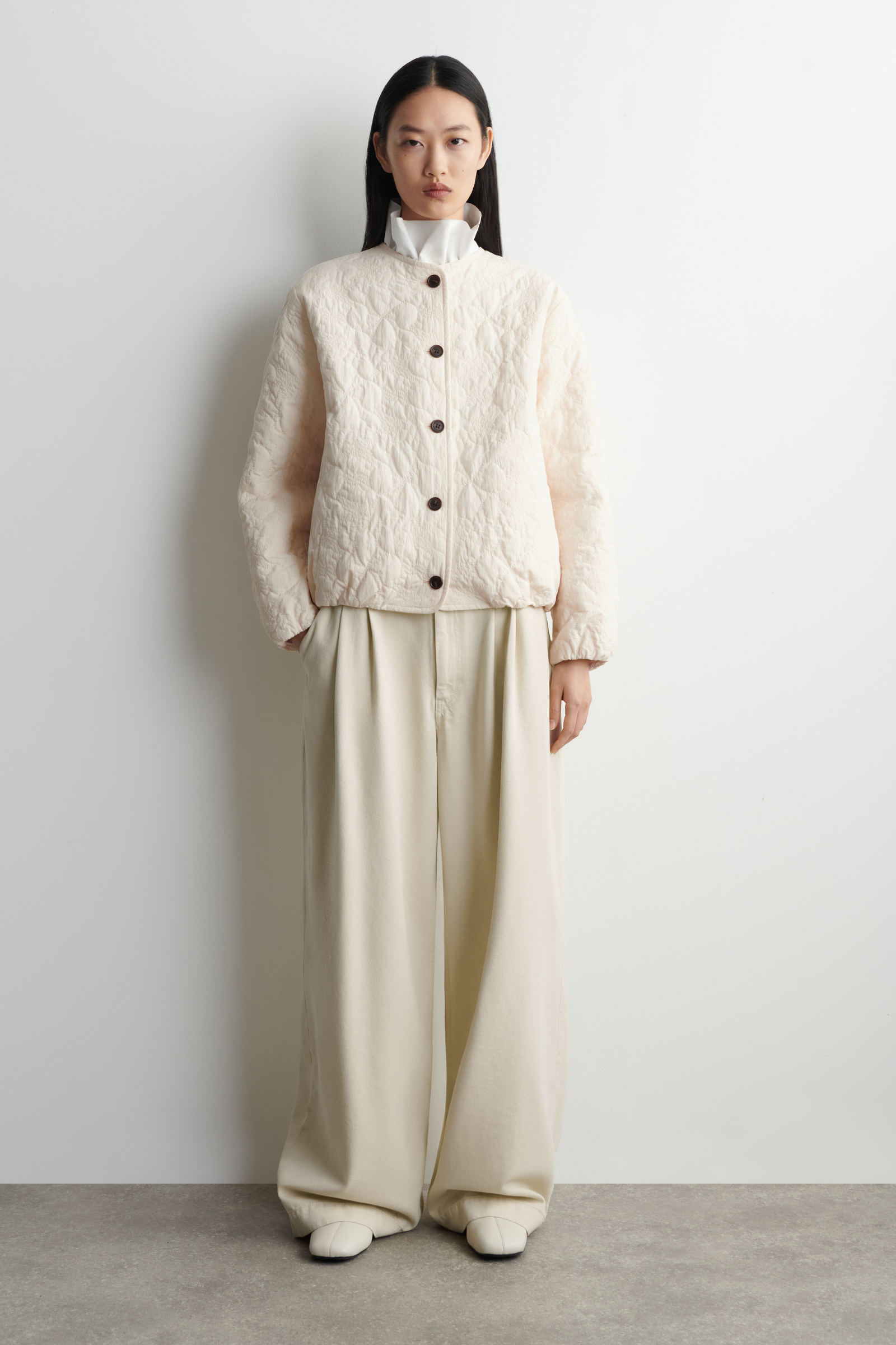 EMBROIDERED QUILTED LINER JACKETIVORY