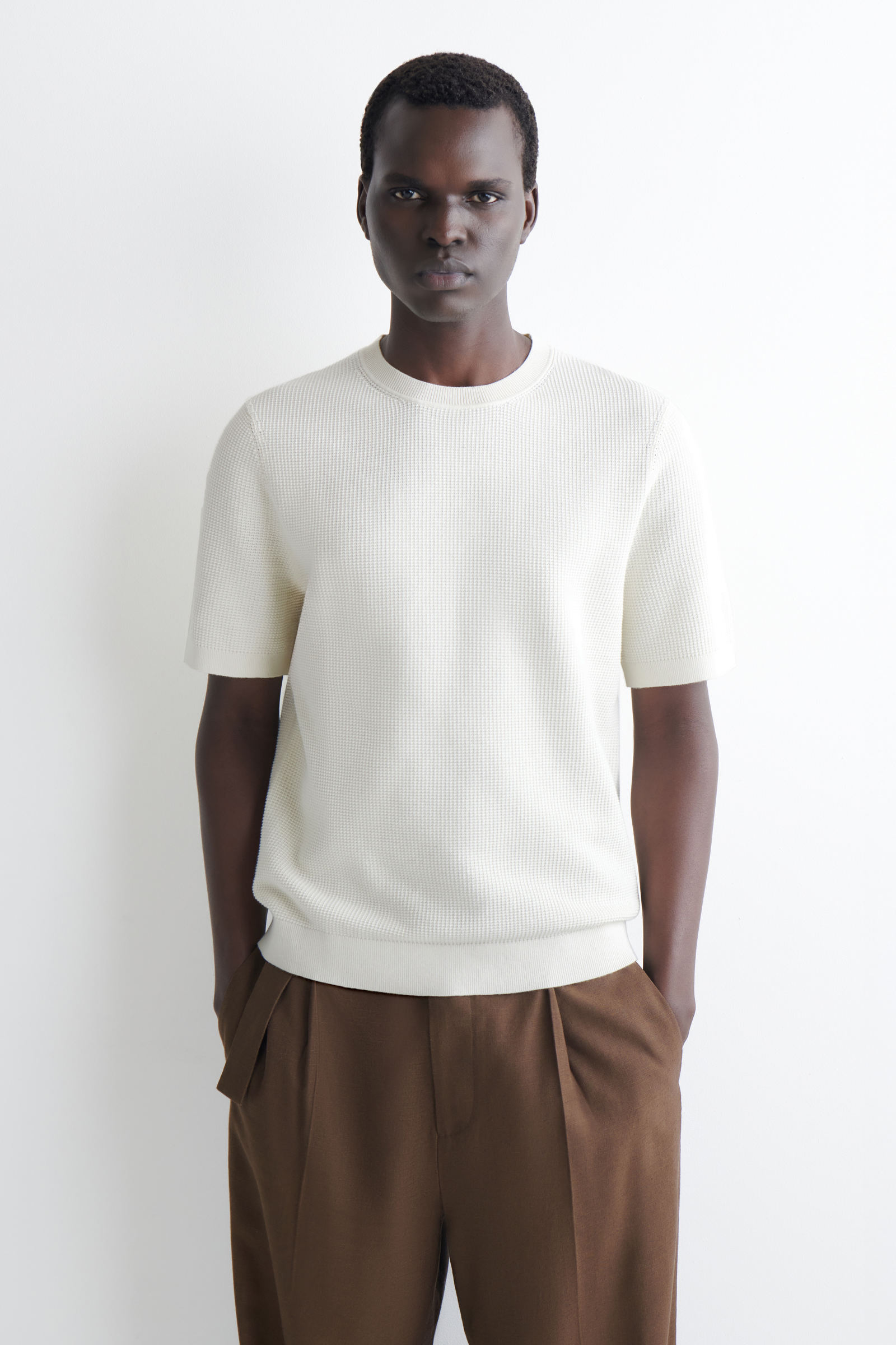 WAFFLE-KNIT COTTON T-SHIRTOFF-WHITE