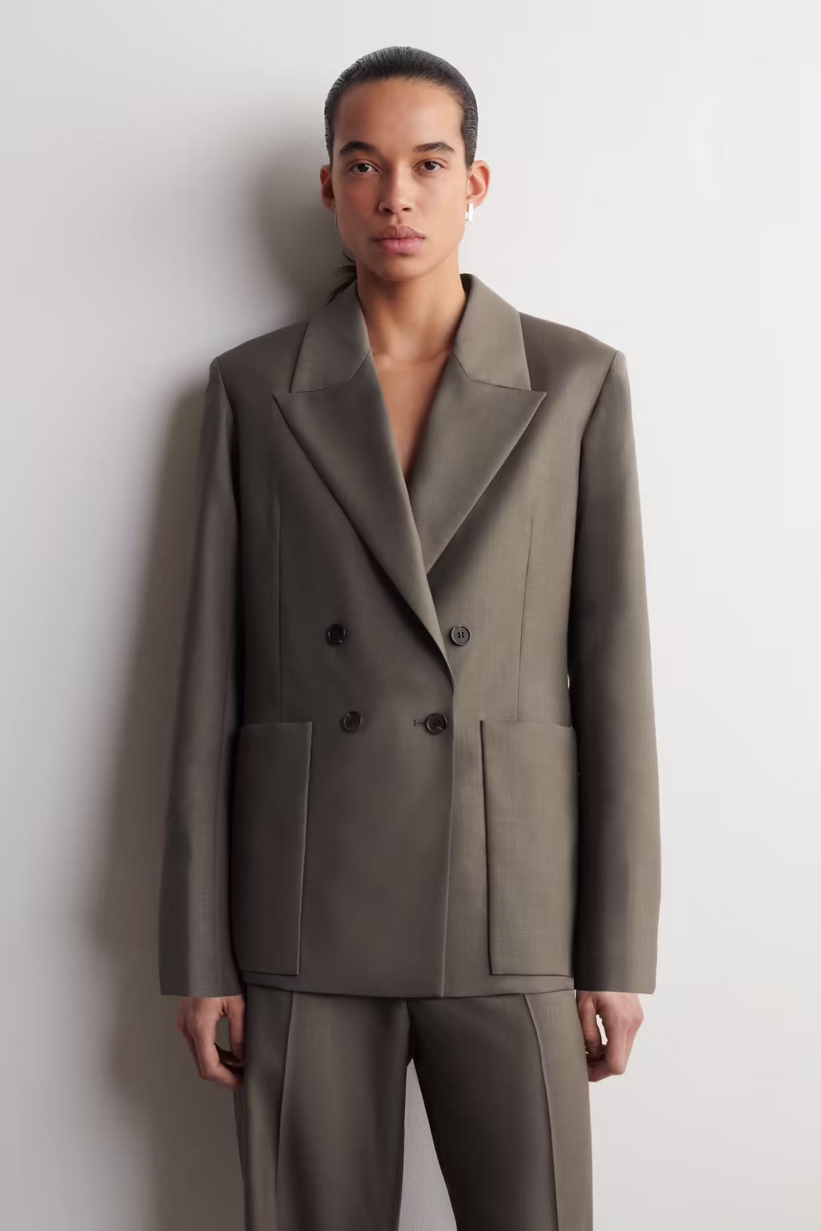 DOUBLE-BREASTED WOOL-TWILL BLAZERTAUPE