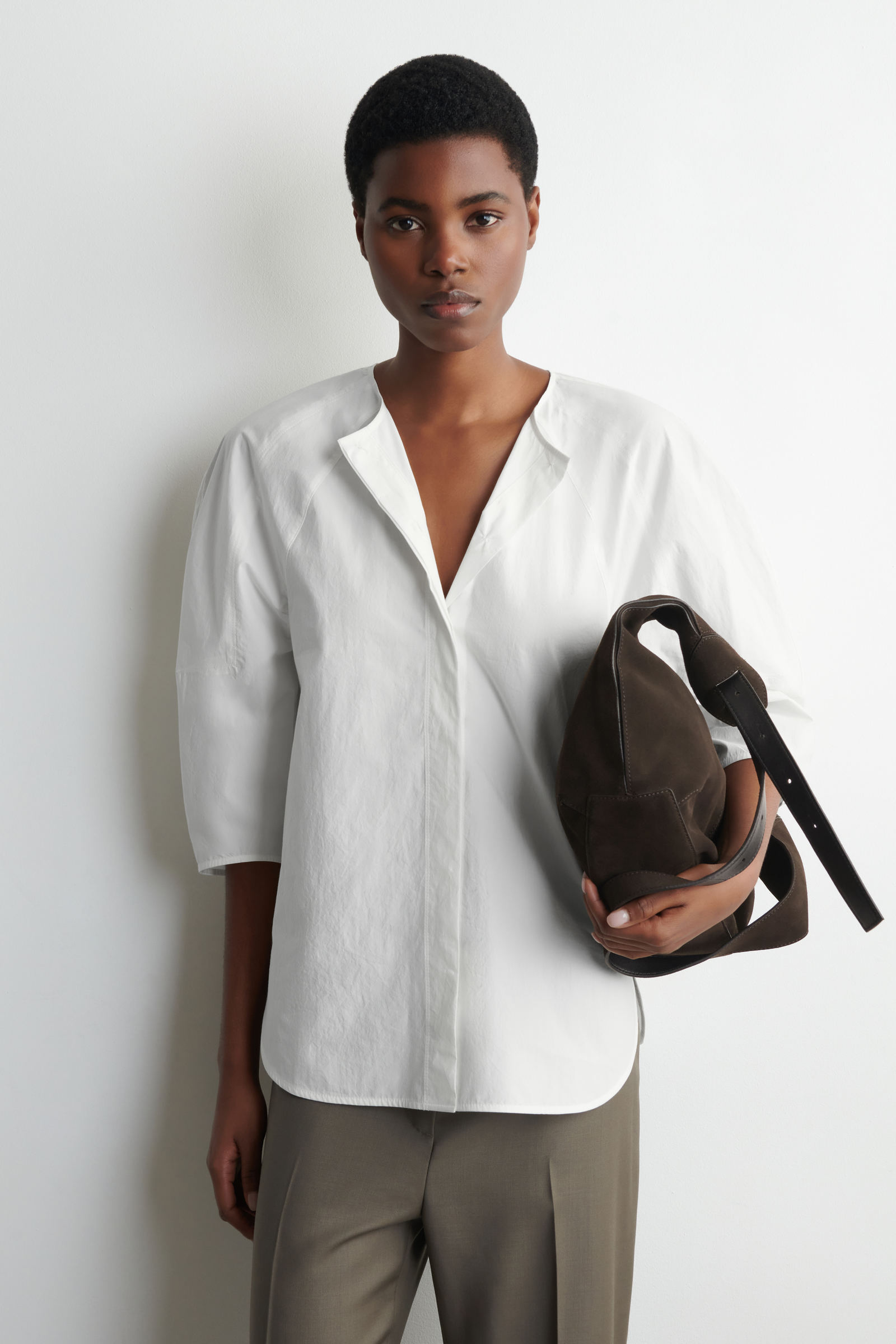 SCULPTURAL PIMA COTTON-POPLIN BLOUSEWHITE