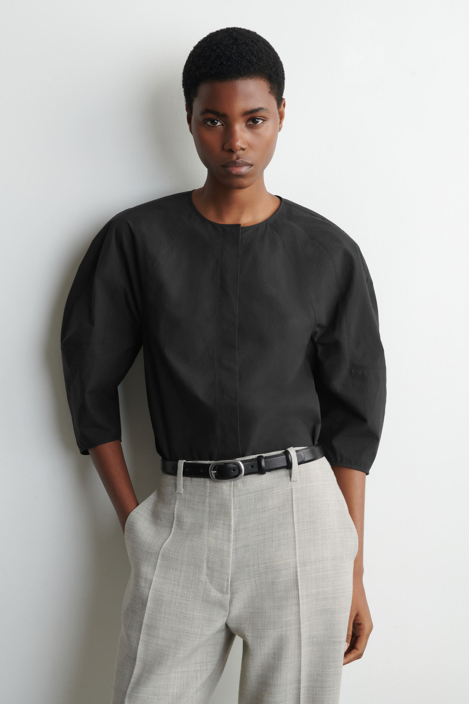 SCULPTURAL PIMA COTTON-POPLIN BLOUSEBLACK