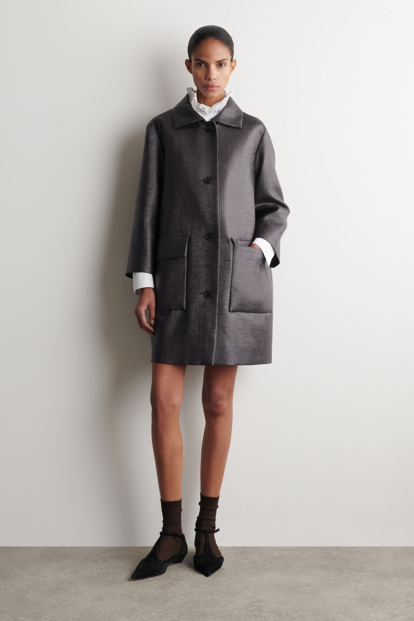 TEXTURED SINGLE-BREASTED COATCHARCOAL