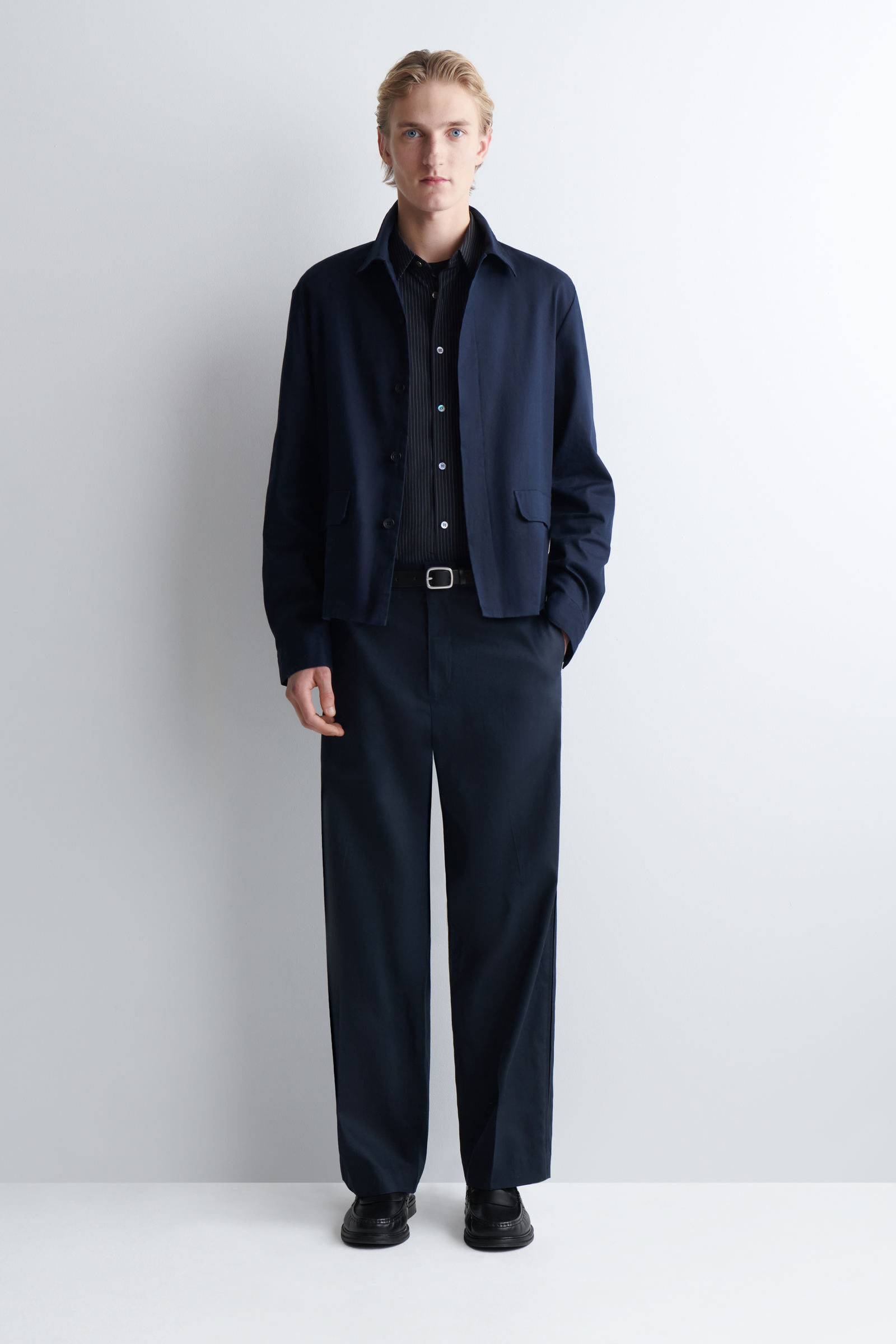 COTTON-LINEN RELAXED-FIT STRAIGHT-LEG TROUSERSNAVY