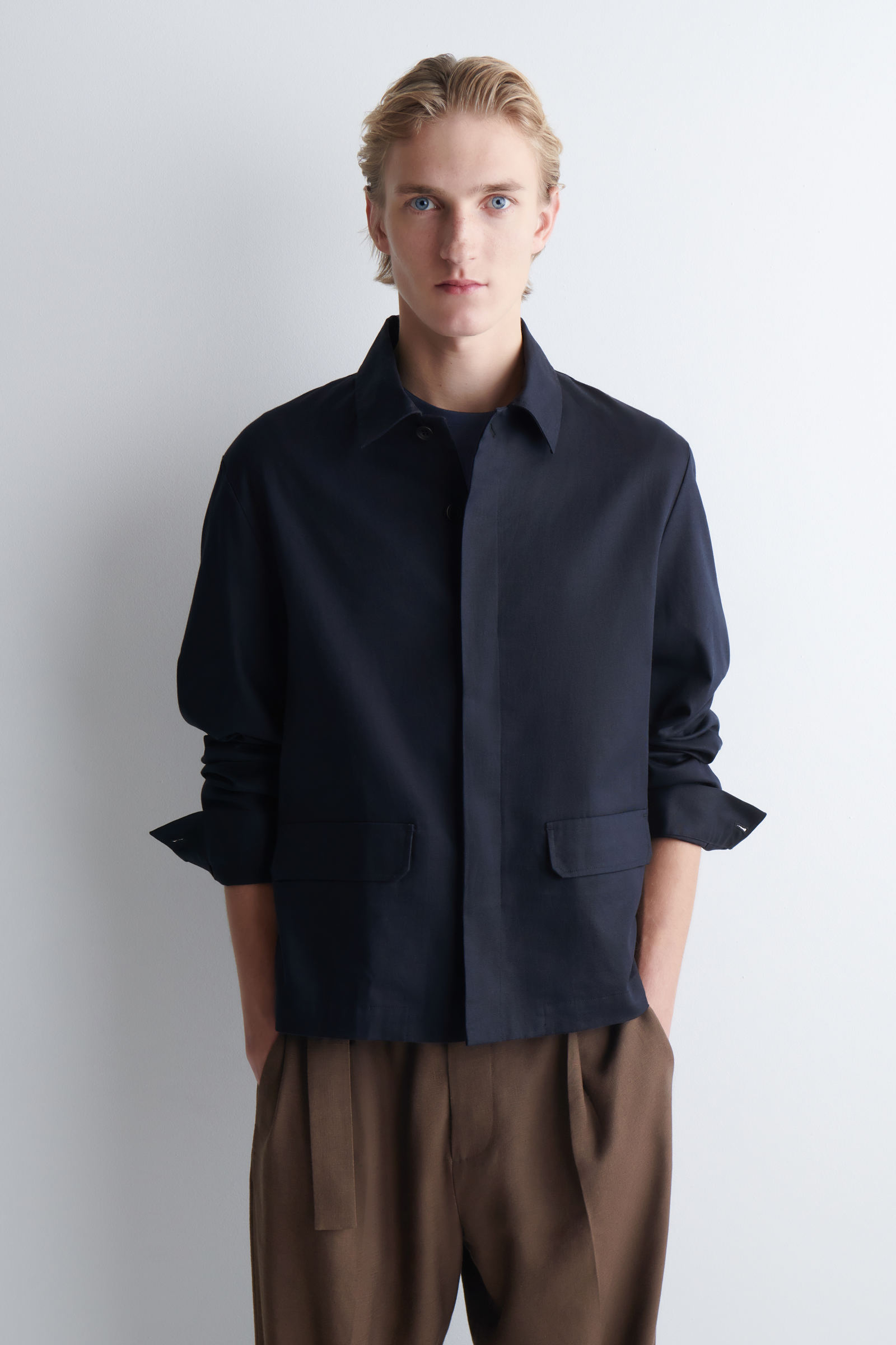 RELAXED COTTON-LINEN OVERSHIRTNAVY