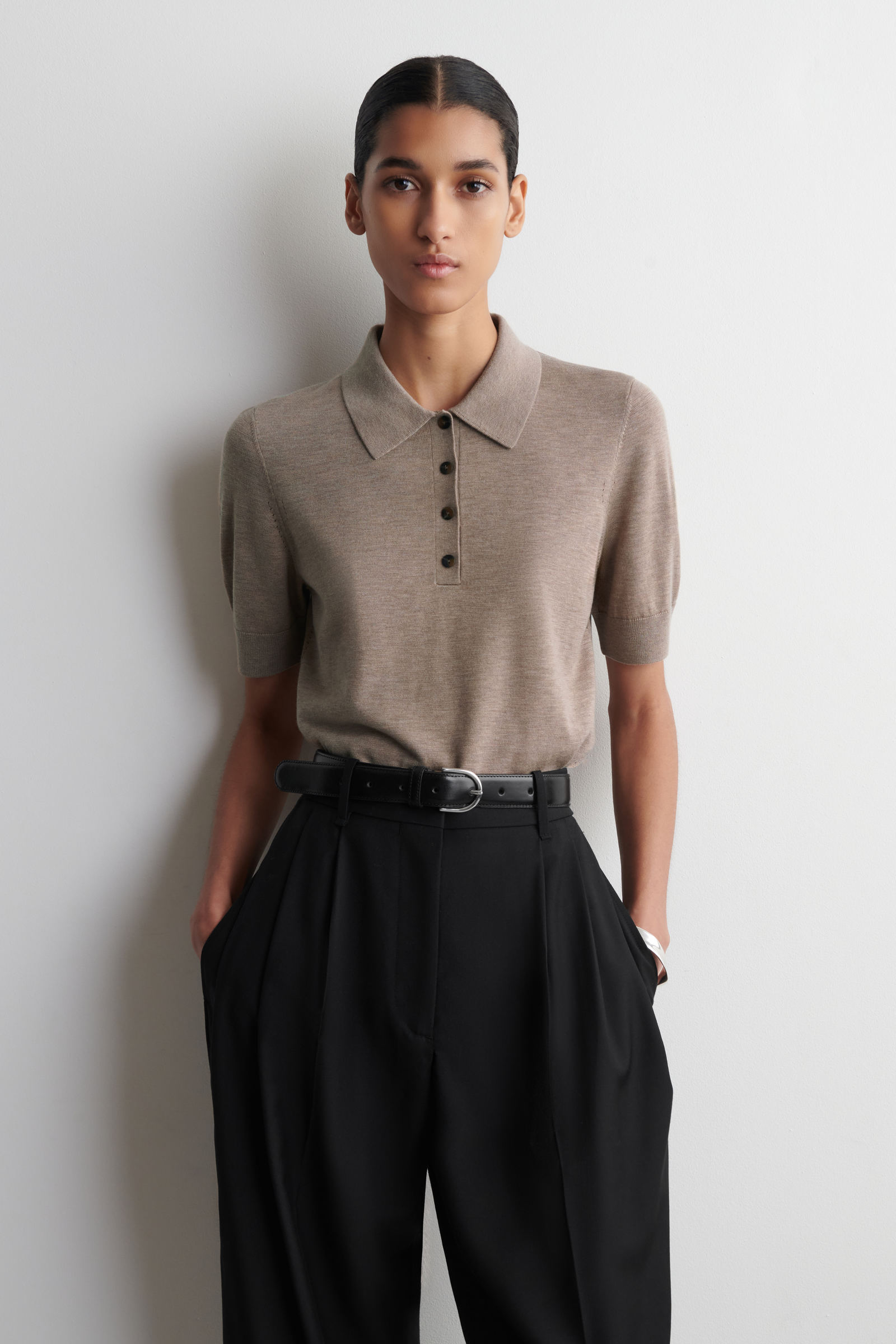 SHRUNKEN WOOL-BLEND POLO SHIRTBEIGE  MÉLANGE