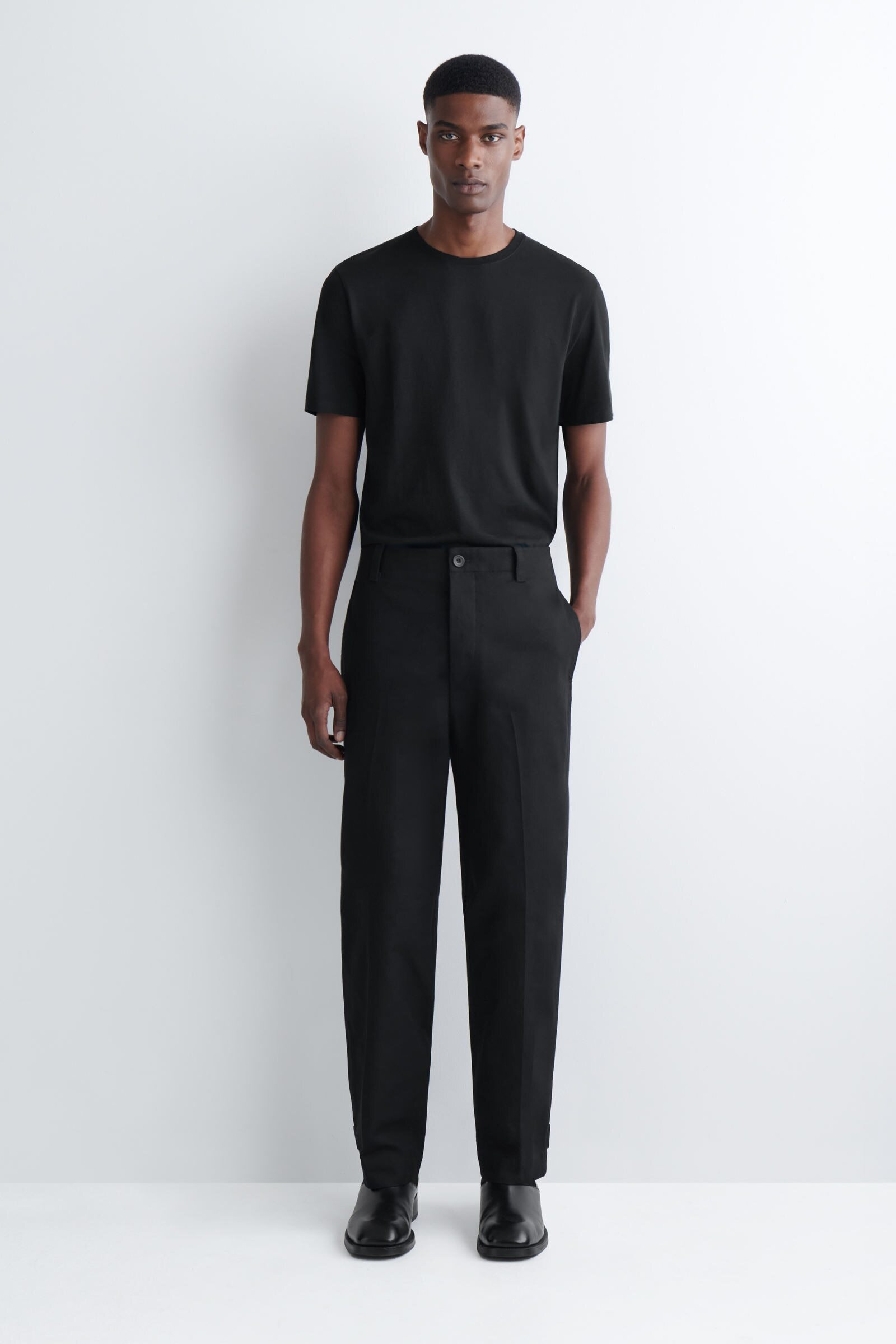 COTTON-CANVAS REGULAR-FIT STRAIGHT-LEG CHINOSBLACK