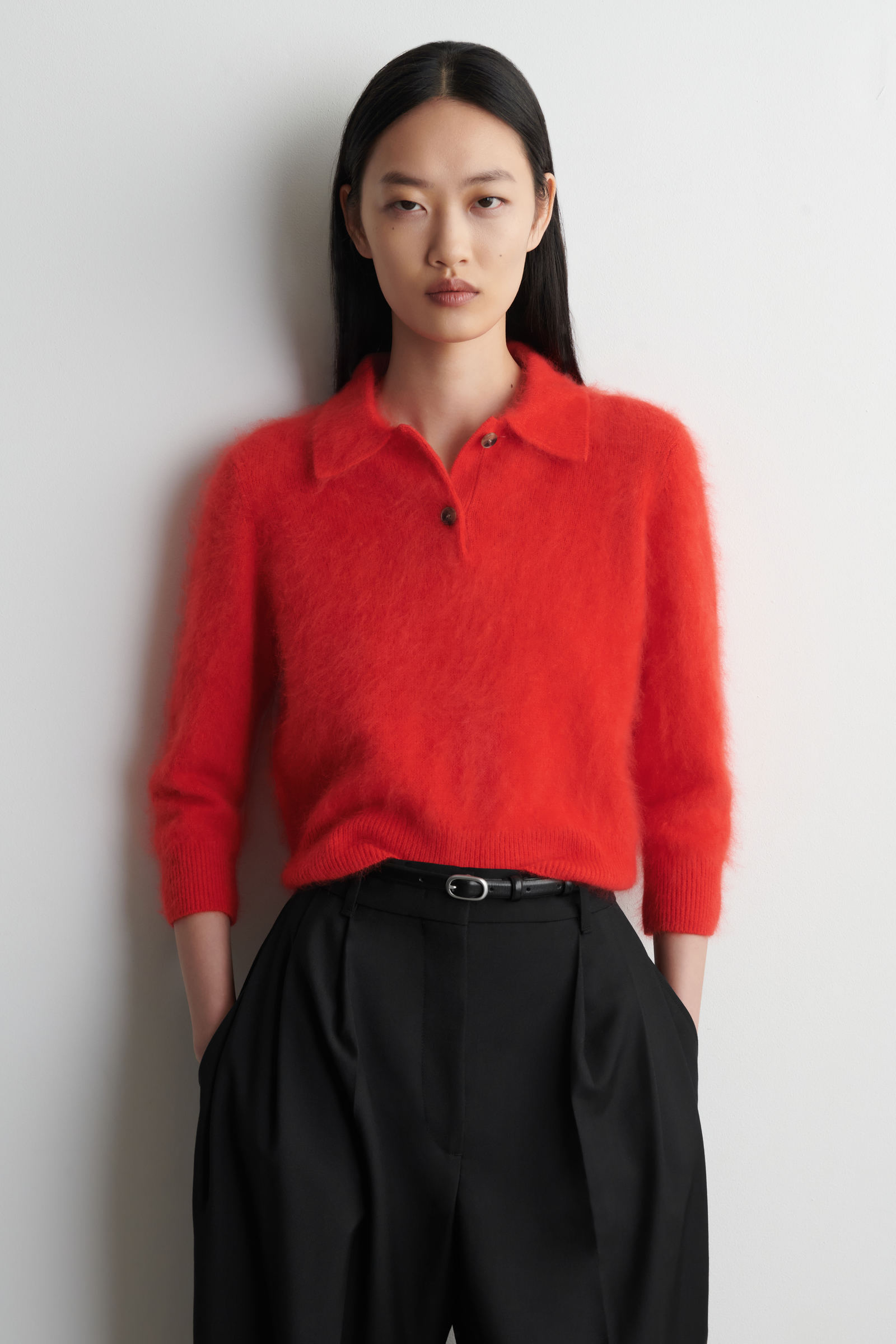BRUSHED MERINO WOOL POLO JUMPERRED