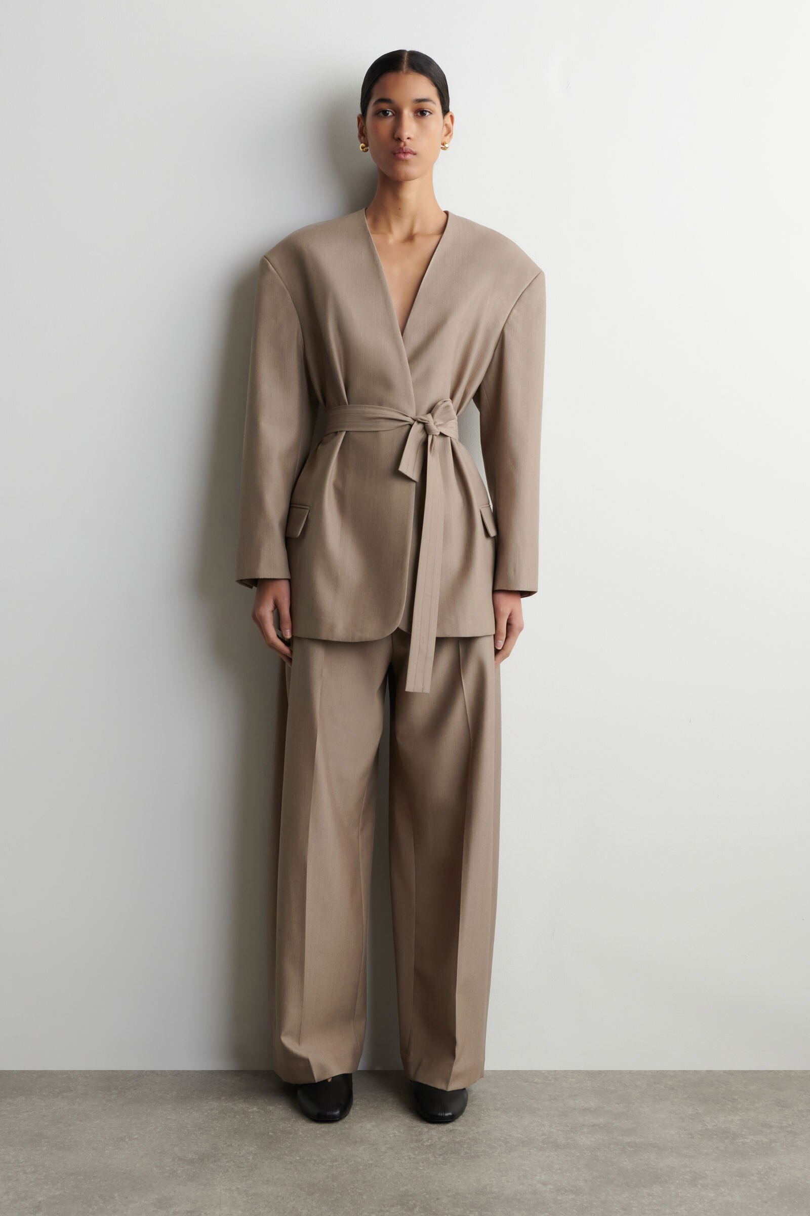 FLUID BARREL-LEG TROUSERSBEIGE MÉLANGE