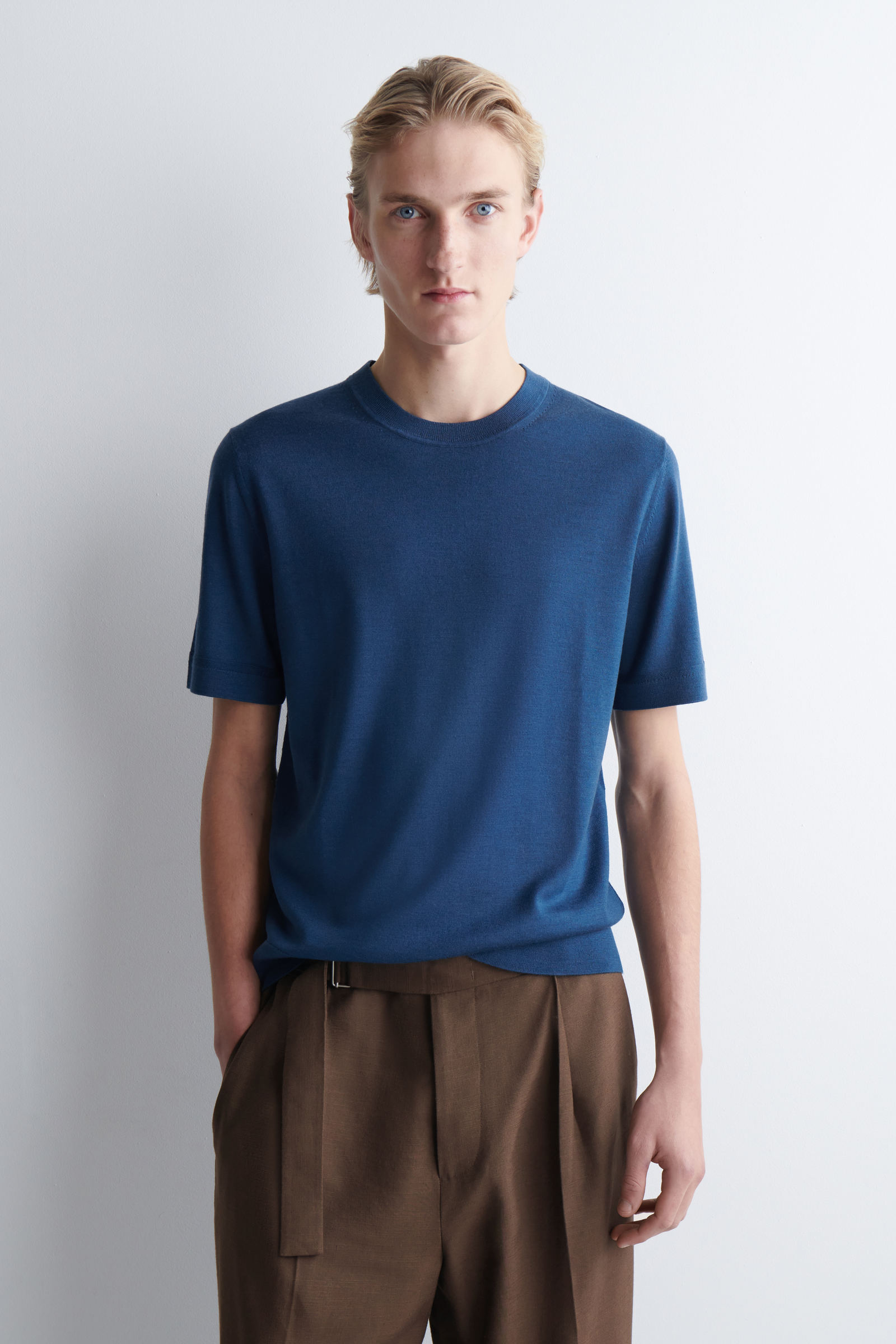 MERINO WOOL KNITTED T-SHIRTDARK BLUE