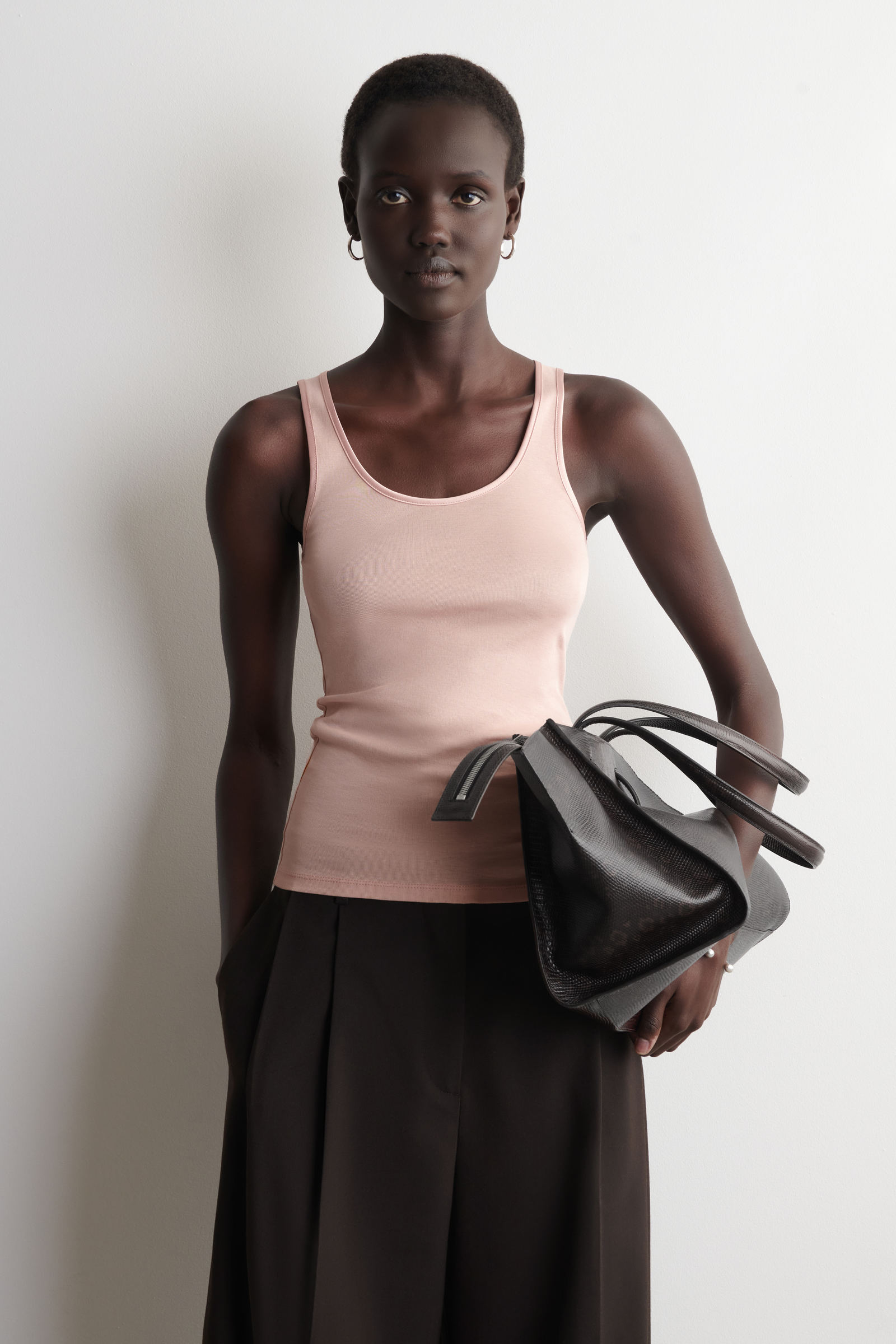 SATIN-TRIMMED COTTON-JERSEY TANK TOPPINK