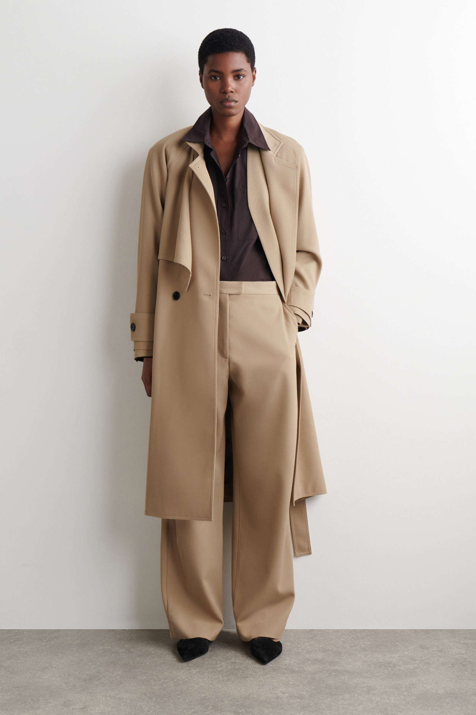WOOL-TWILL STRAIGHT-LEG TROUSERSBEIGE