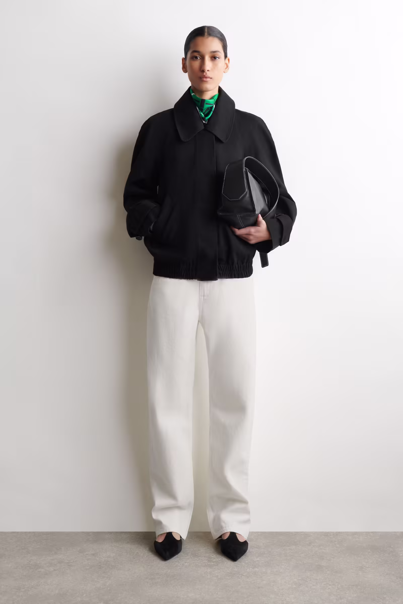 ROUNDED COTTON BLOUSON JACKETBLACK