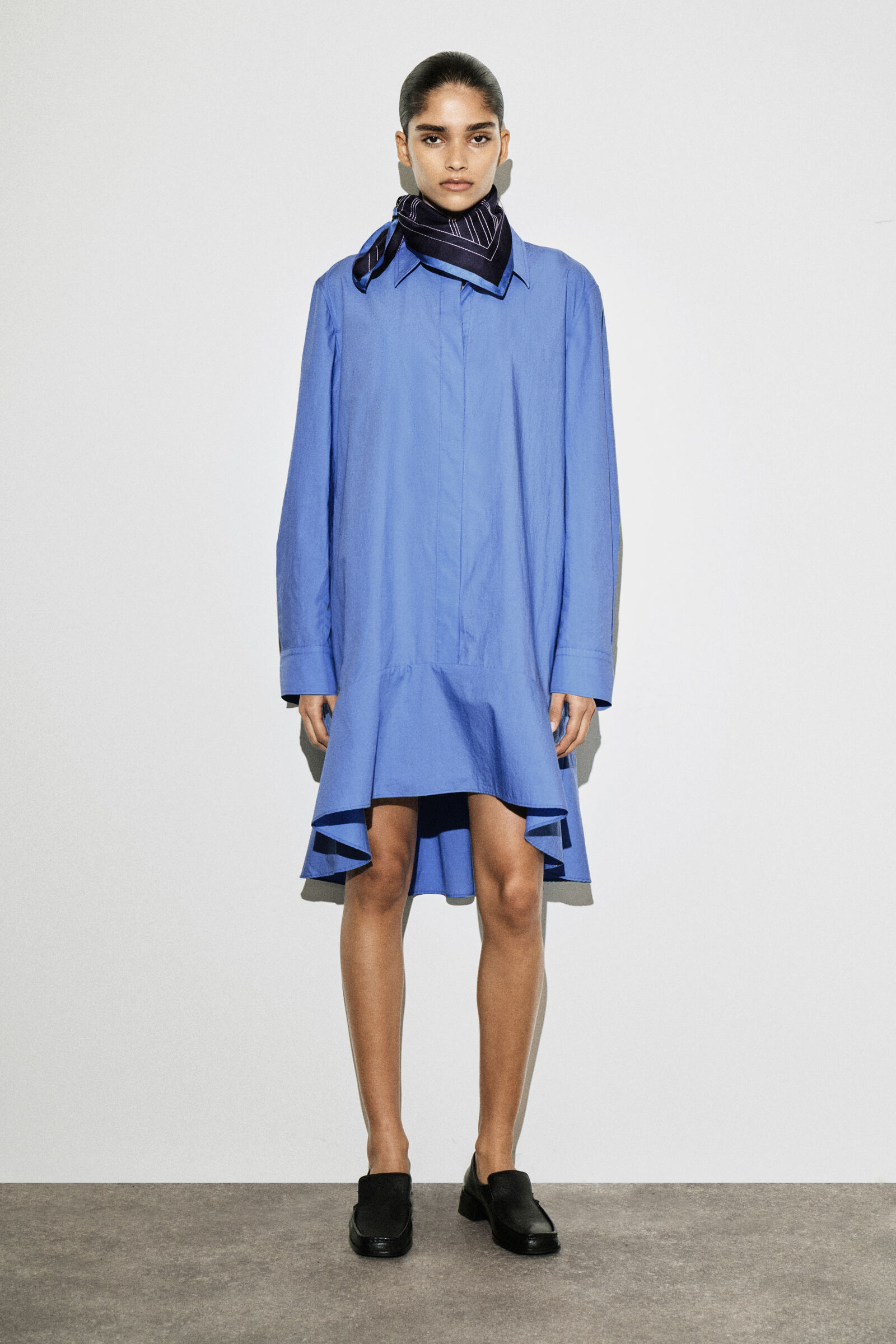 FLARED COTTON MINI SHIRT DRESSBLUE