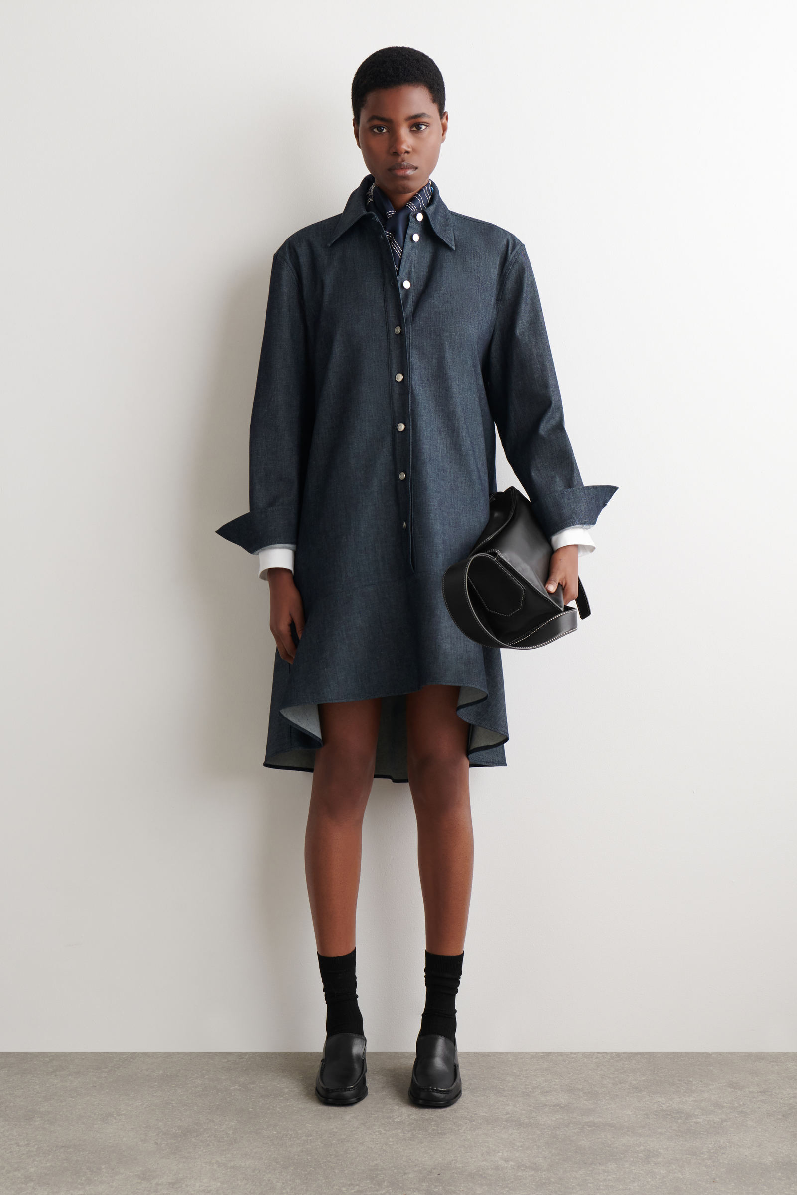 FLARED DENIM MINI SHIRT DRESSINDIGO