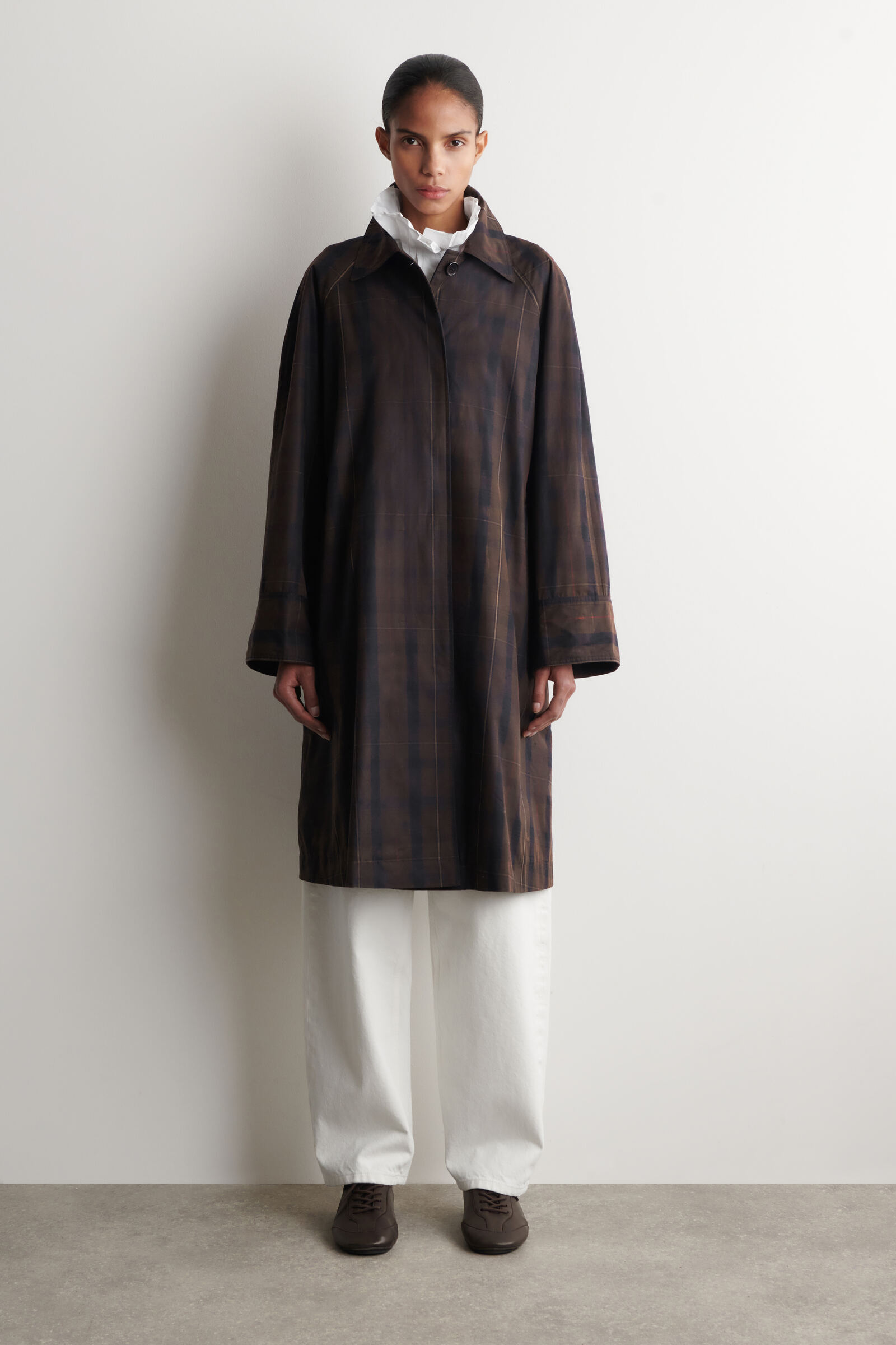 CHECKED WAXED-COTTON CAR COATKHAKI / CHECKED