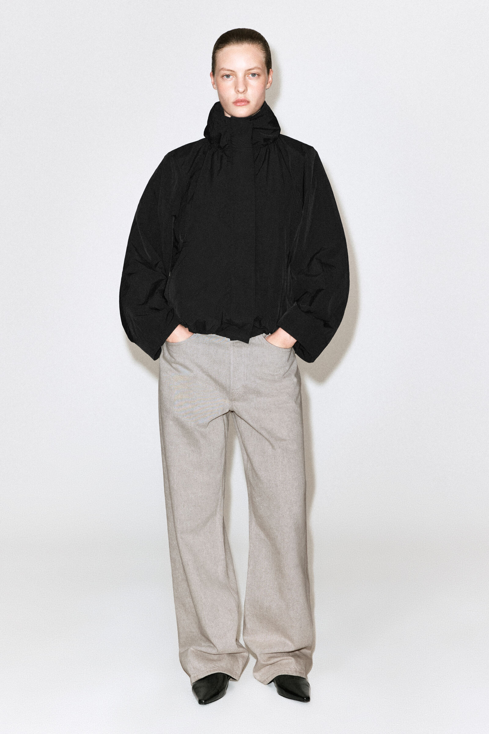 NYLON FUNNEL-NECK JACKETBLACK