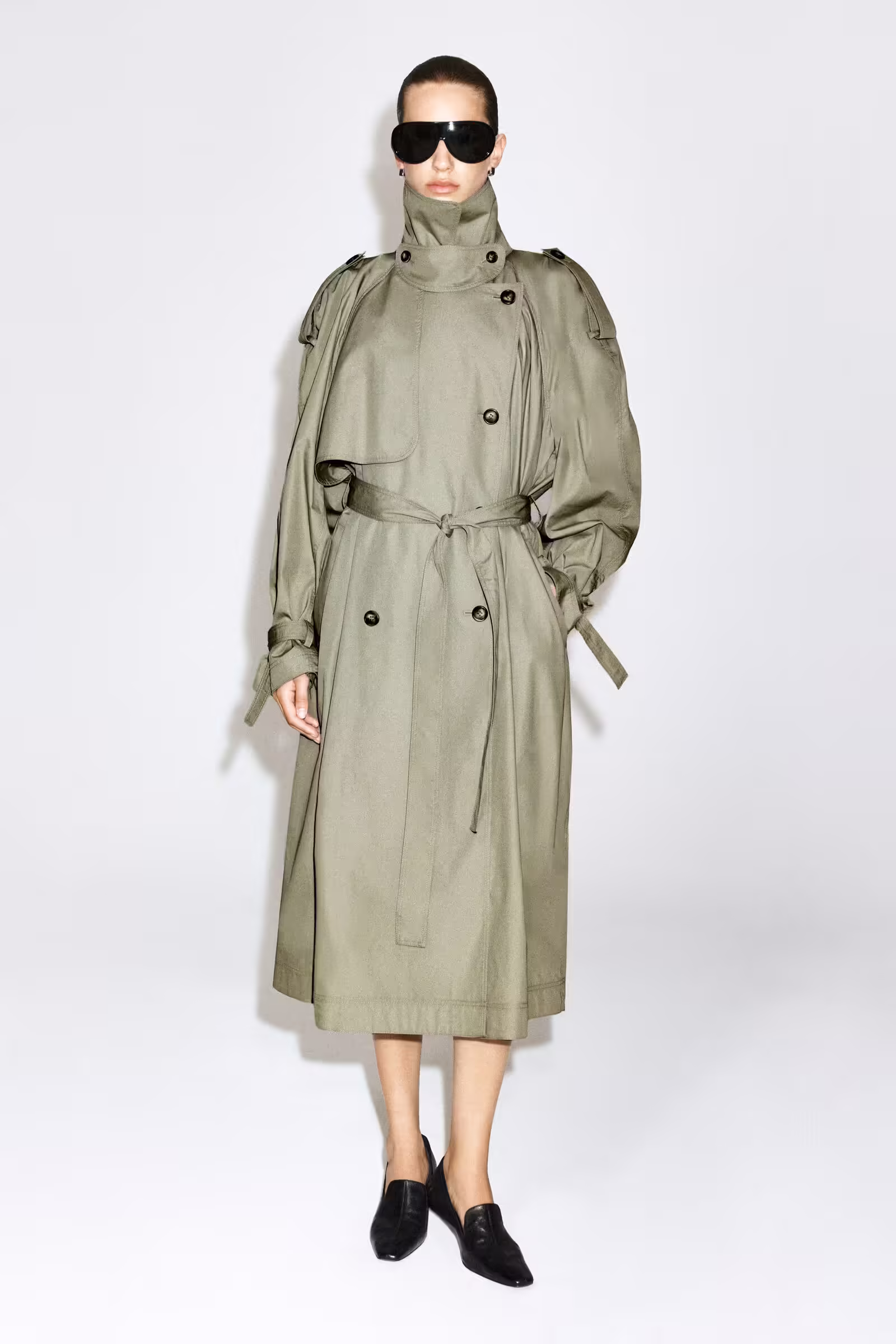 FUNNEL-NECK COTTON TRENCH COATLIGHT KHAKI