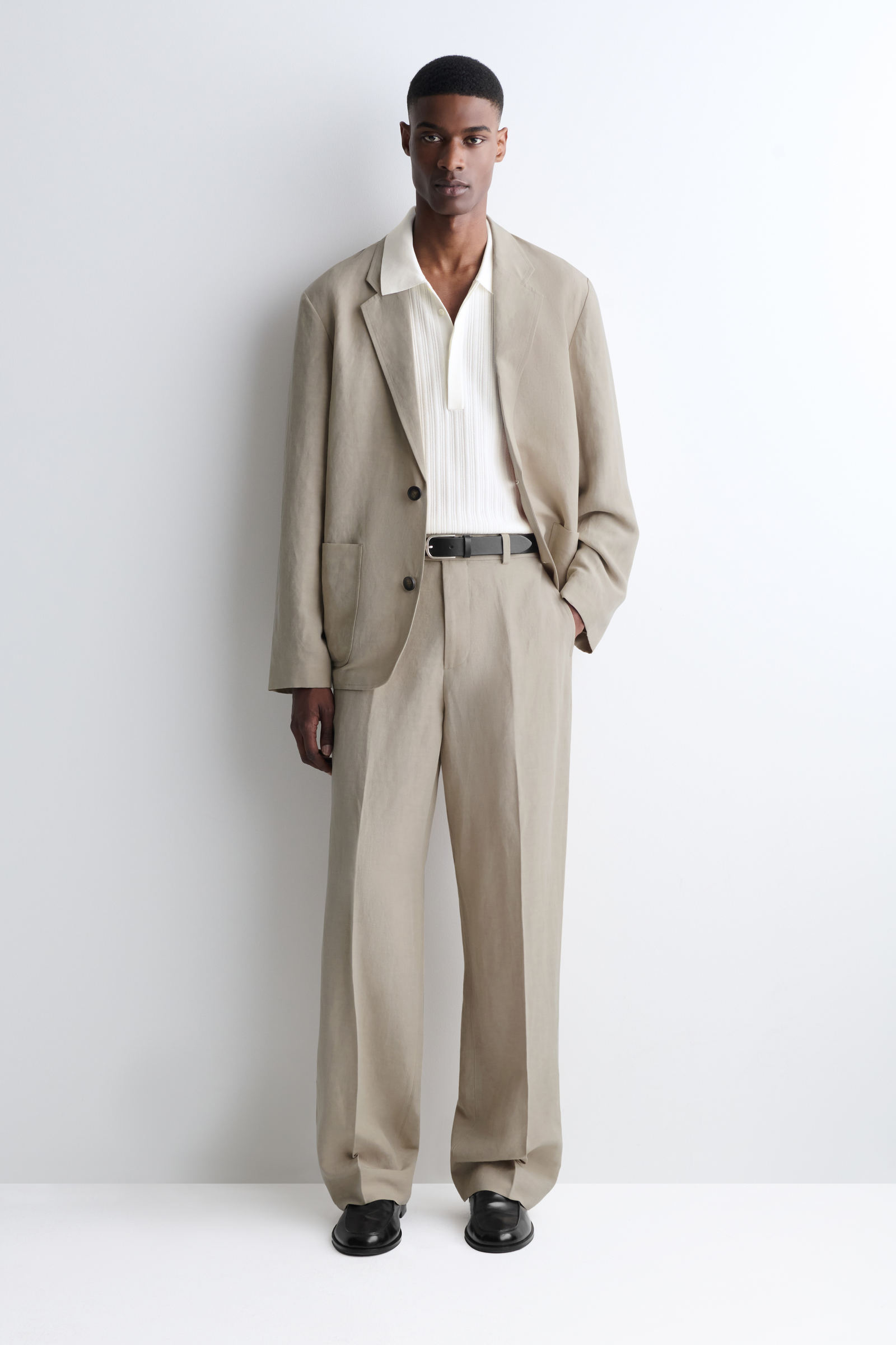 LINEN-BLEND RELAXED-FIT STRAIGHT-LEG TROUSERSBEIGE