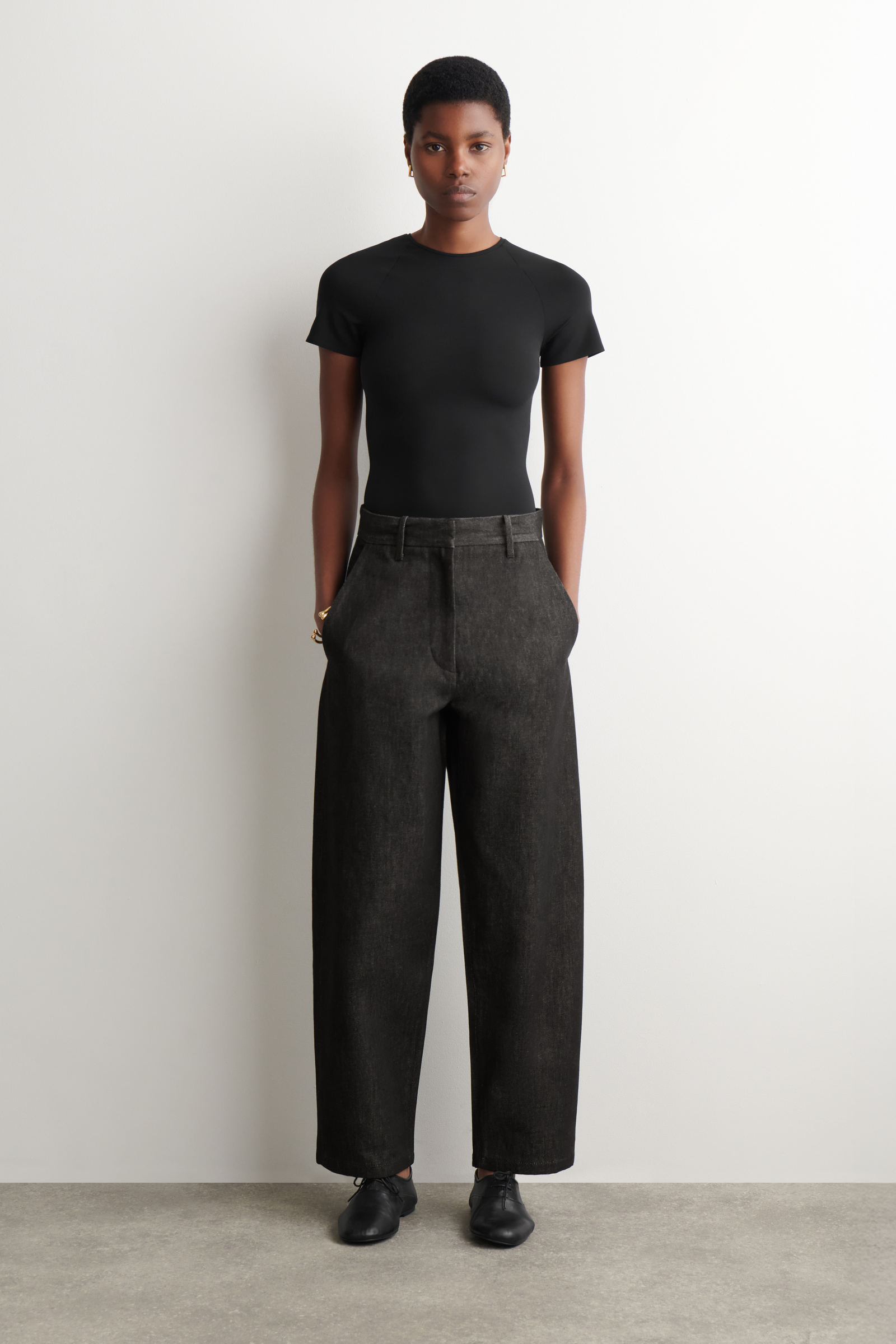 RELAXED-FIT WIDE-LEG DENIM TROUSERSBLACK