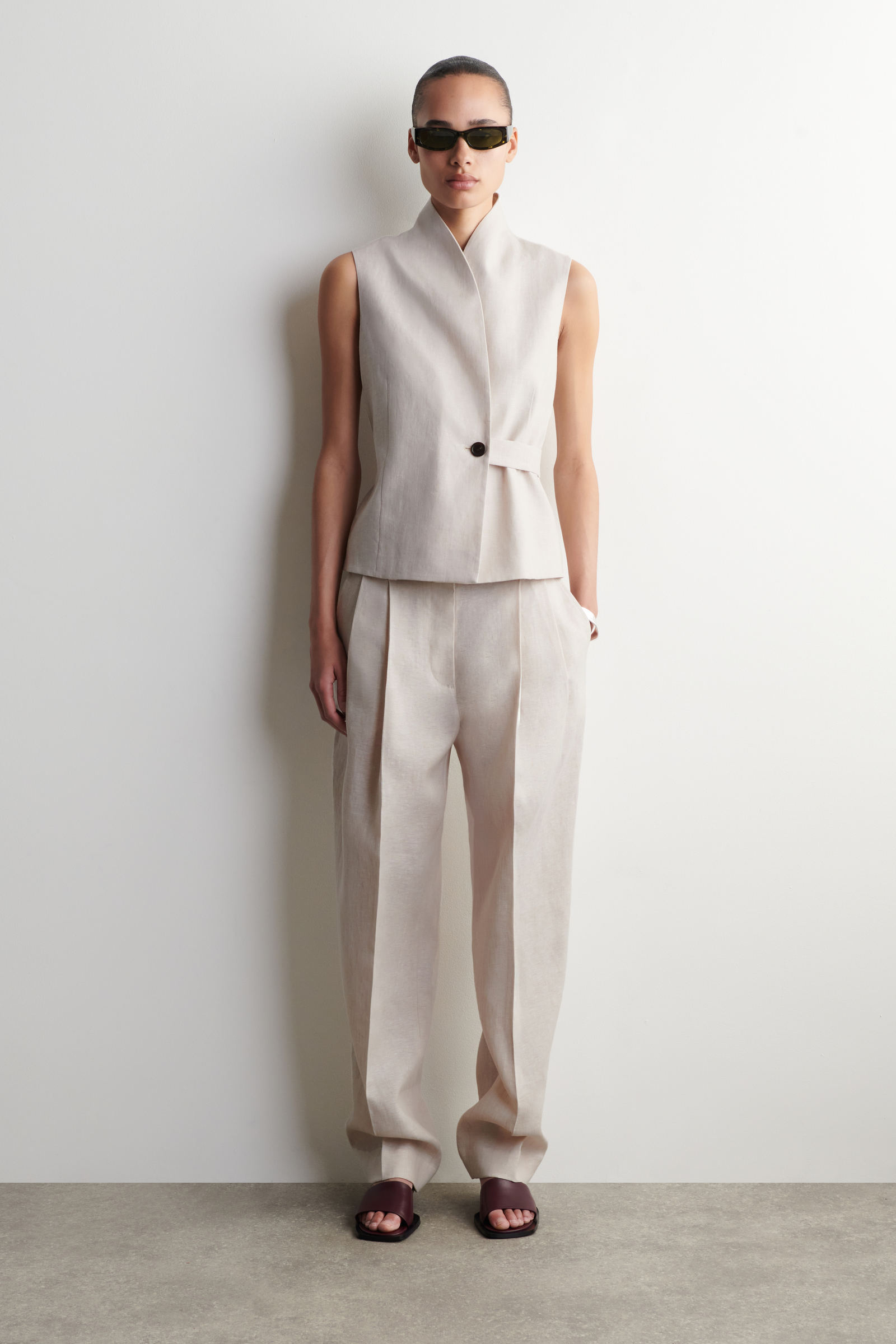 TAILORED LINEN TULIP TROUSERSLIGHT-BEIGE MÉLANGE
